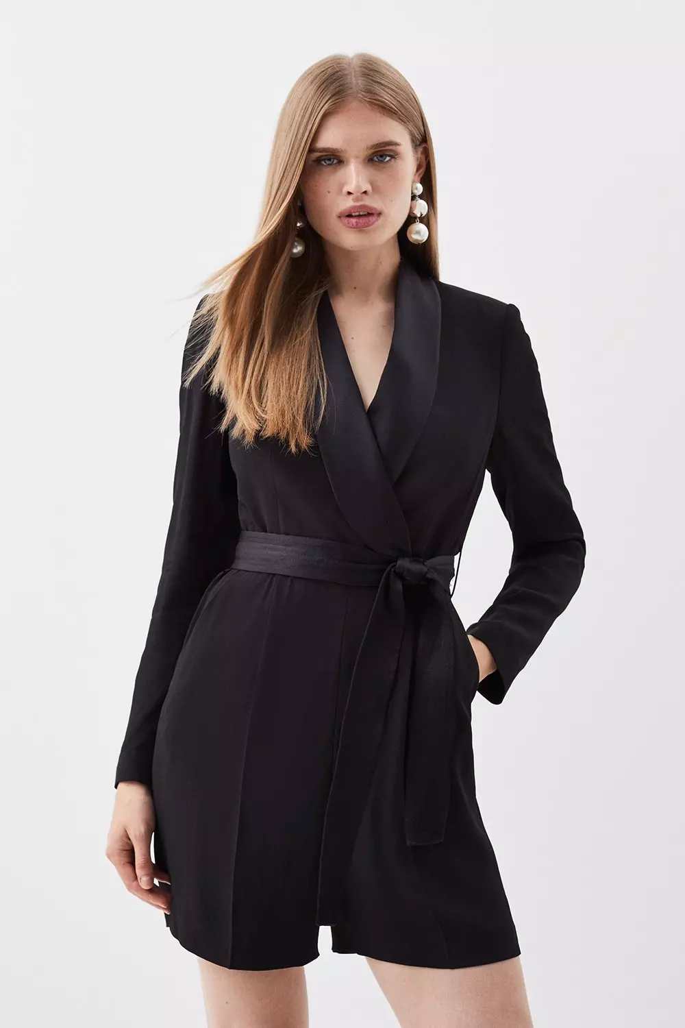 Black Tailored Tuxedo Wrap Playsuit alternative image