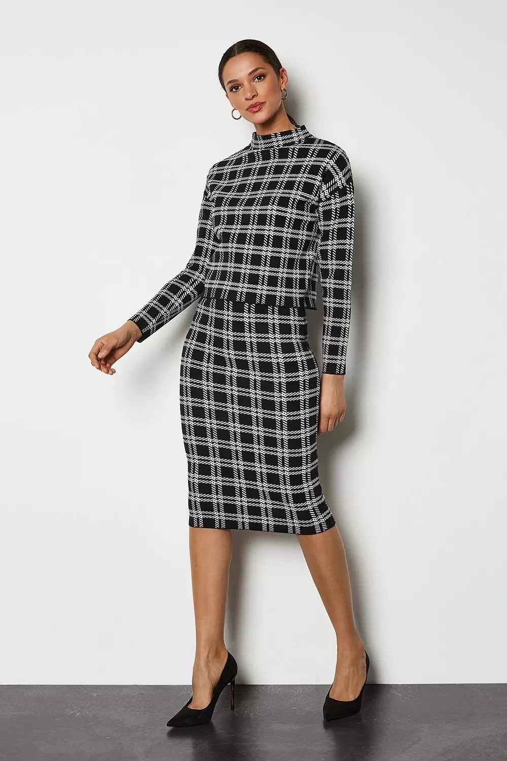 Bold Check Knit Skirt Karen Millen