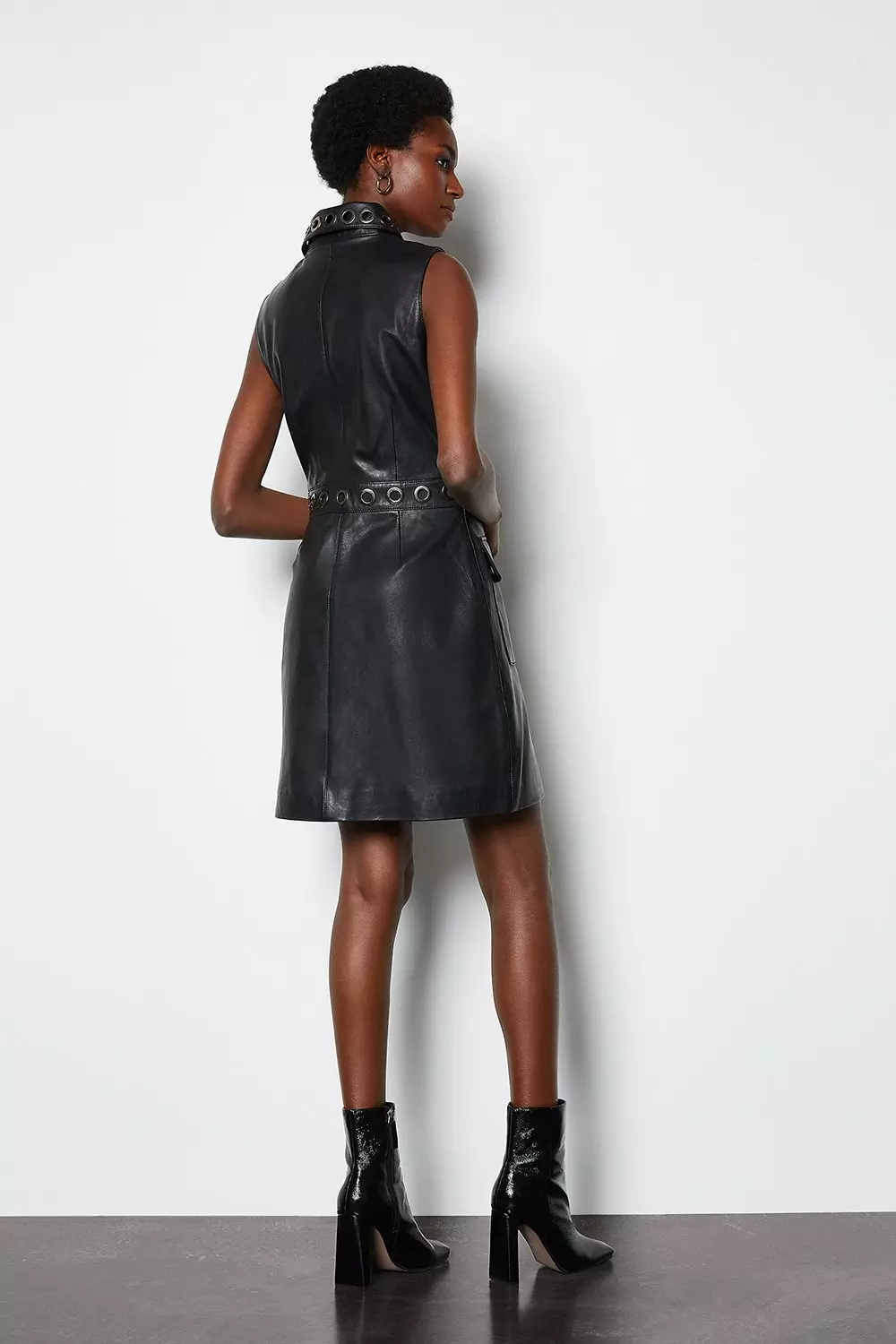 Black Leather Eyelet Mini Dress alternative image