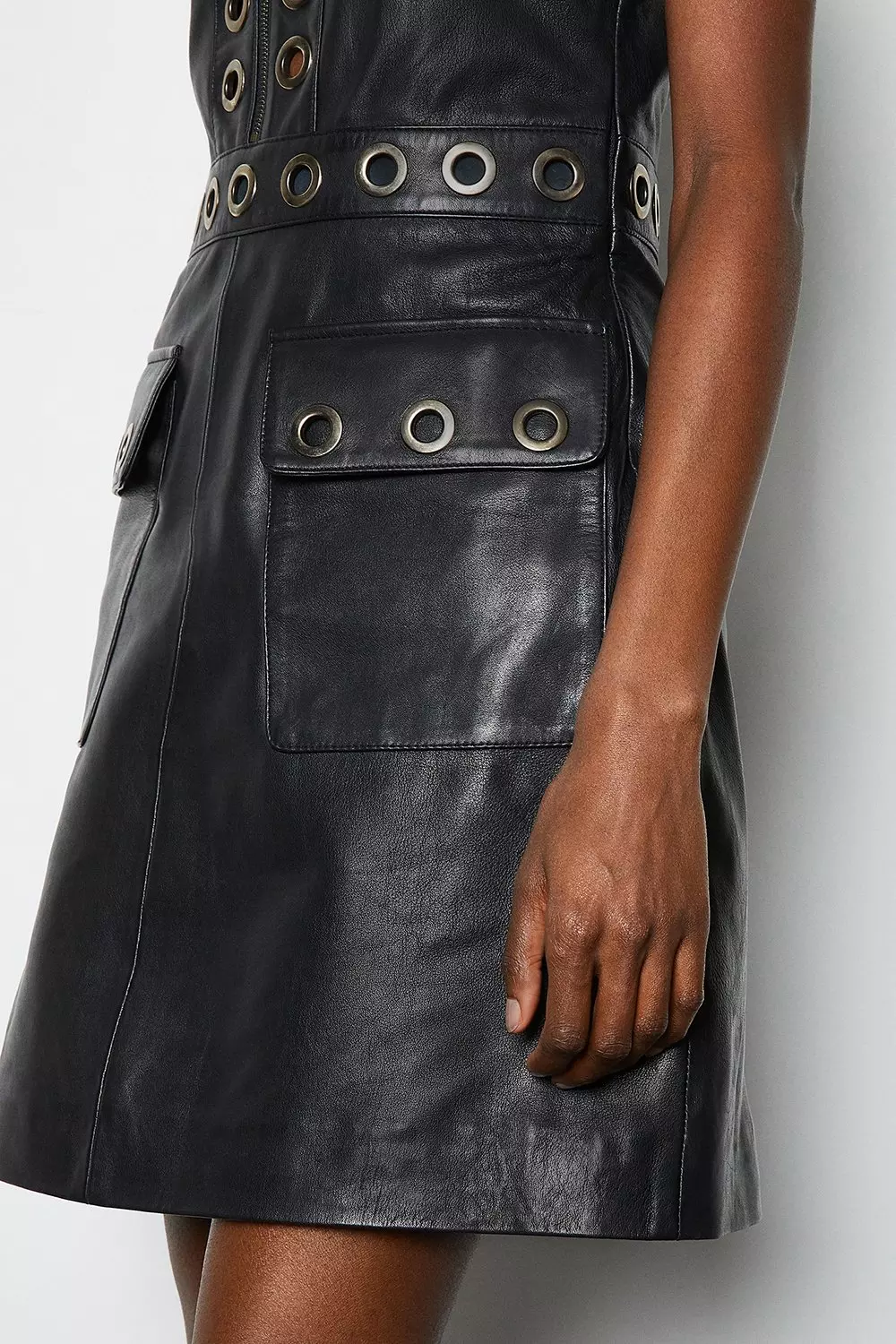 Black Leather Eyelet Mini Dress alternative image