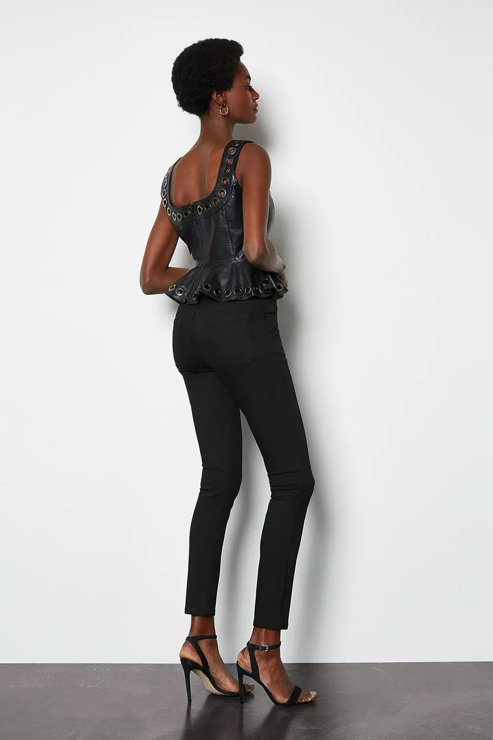 Leather Eyelet Peplum Top | Karen Millen