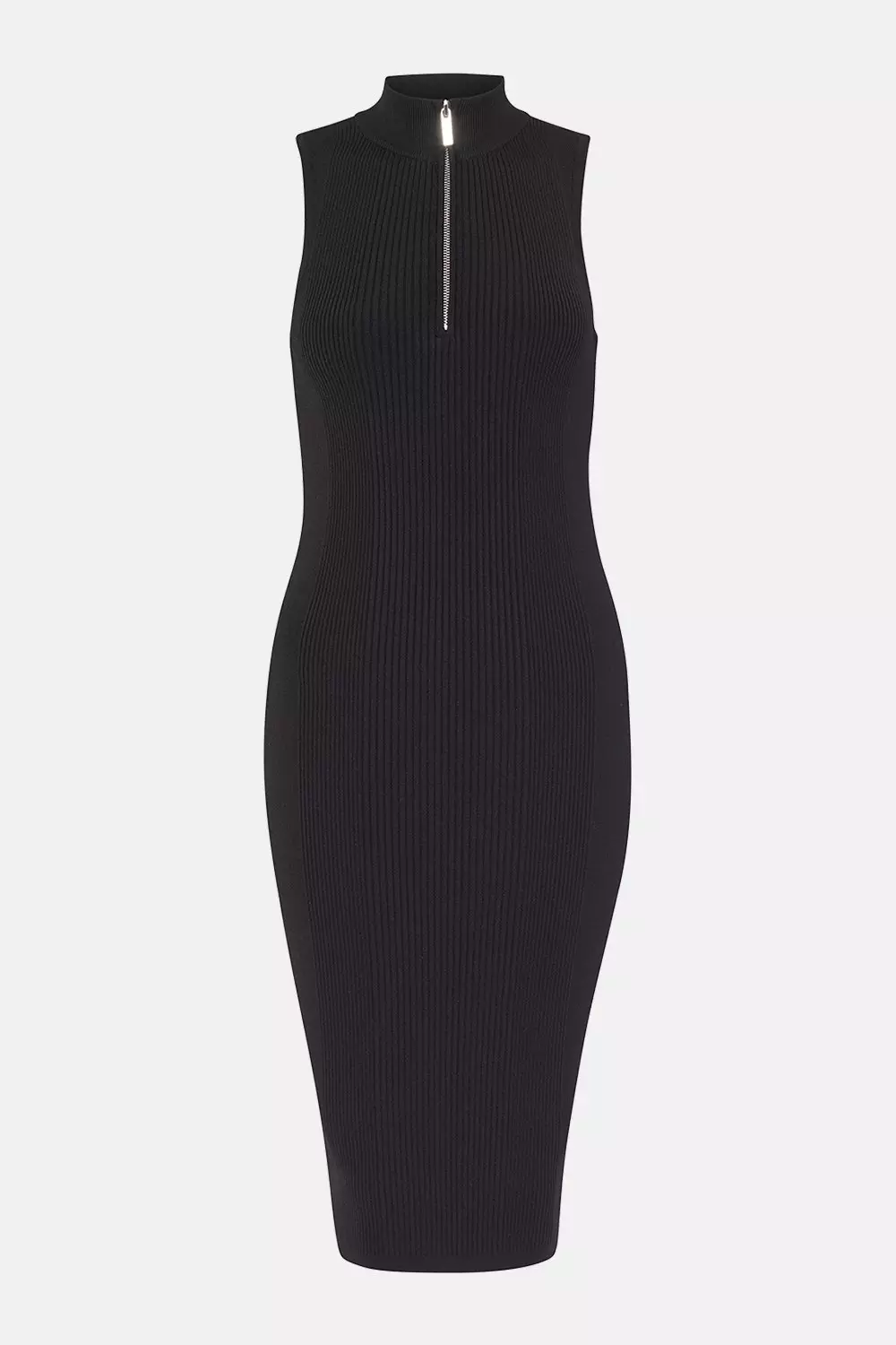 Racer Rib Turtle Neck Zip Knit Dress Karen Millen