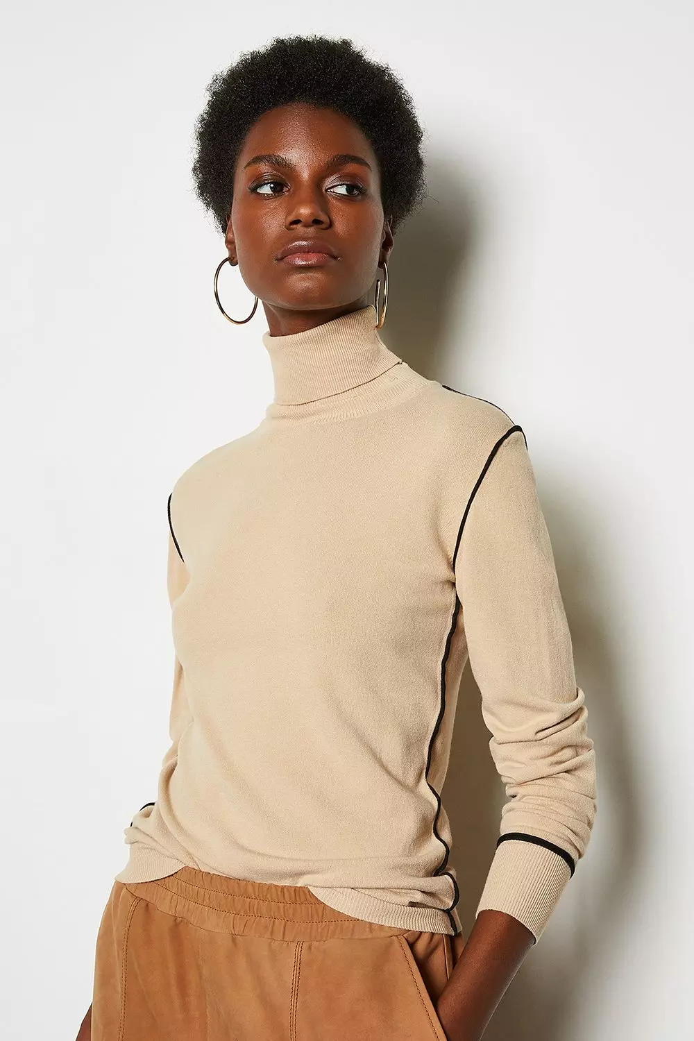 Contrast Knit Roll Neck Jumper Karen Millen