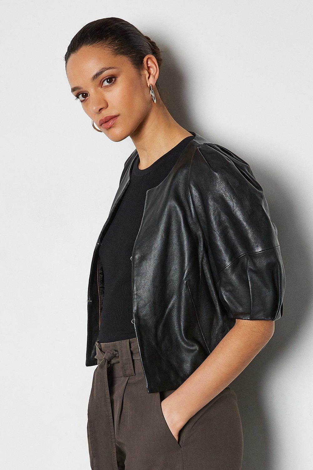 Leather Puff Sleeve Jacket Karen Millen