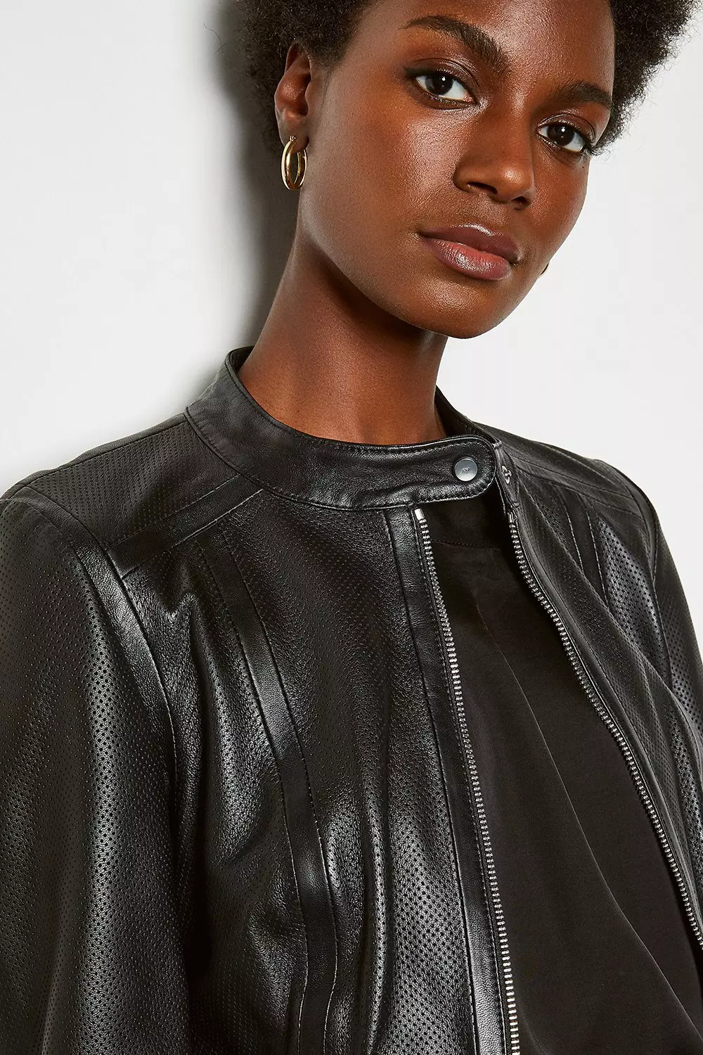 Perforated leather bomber jacket best sale