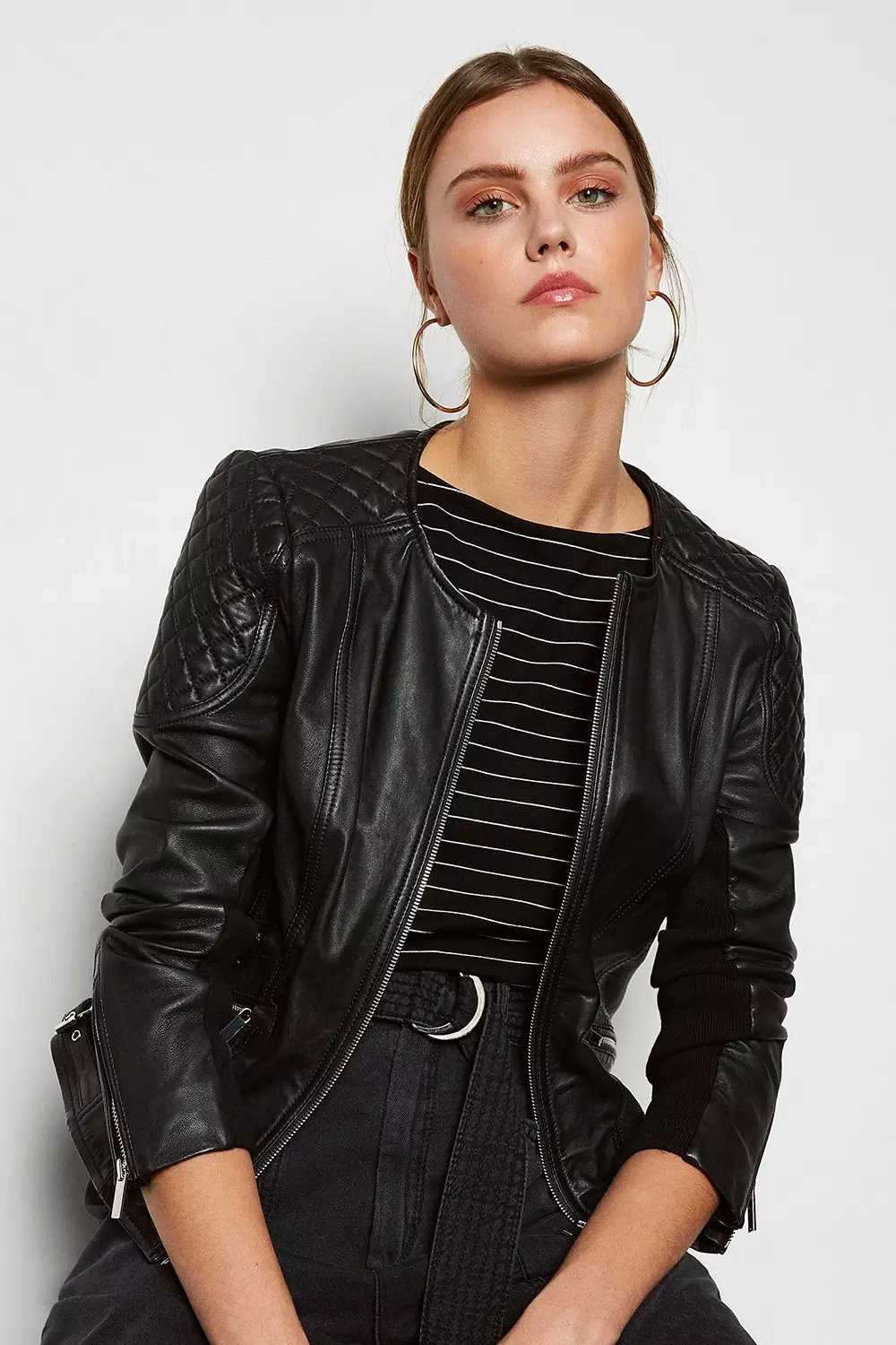 Karen millen black leather biker jacket best sale