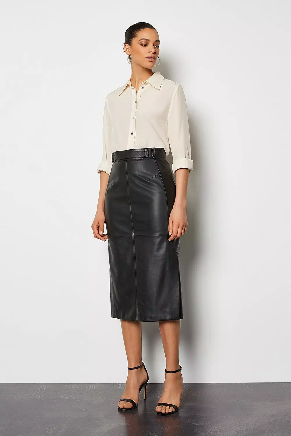 Black real leather pencil skirt best sale