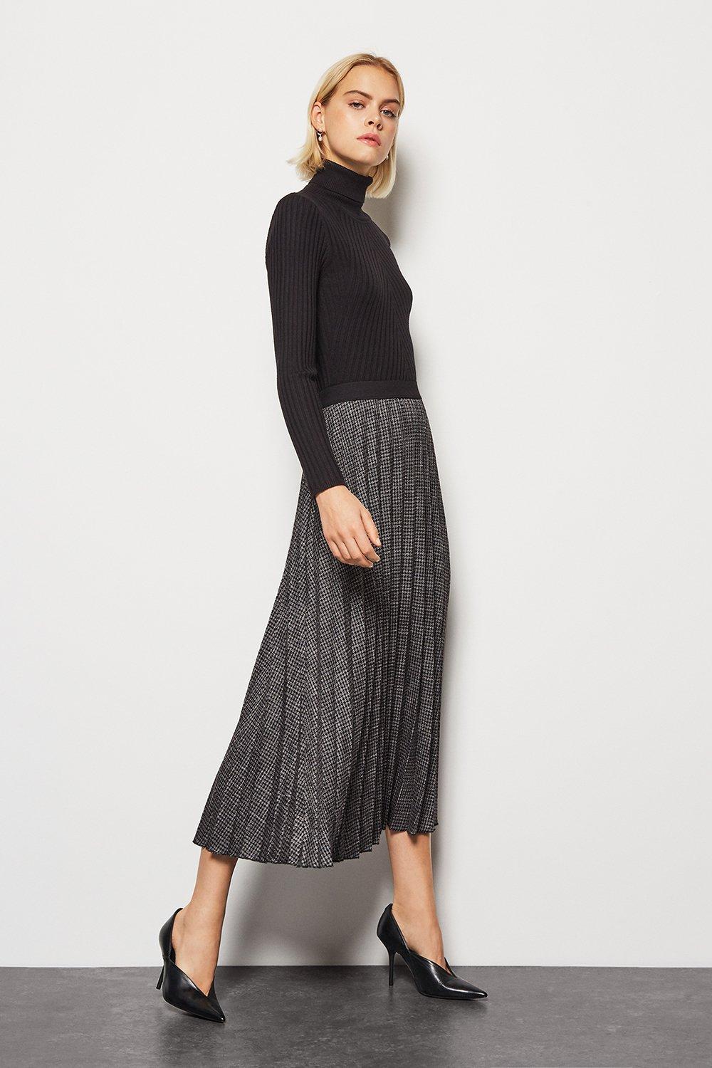 Pleated Houndstooth Midi Skirtpleated Houndstooth Midi Skirt