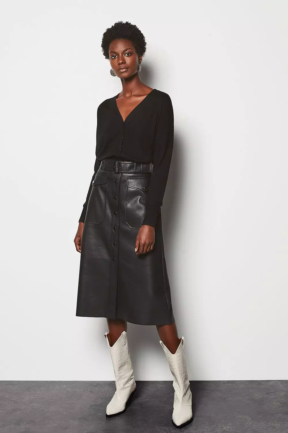 Midi A Line Faux Leather Skirt Karen Millen