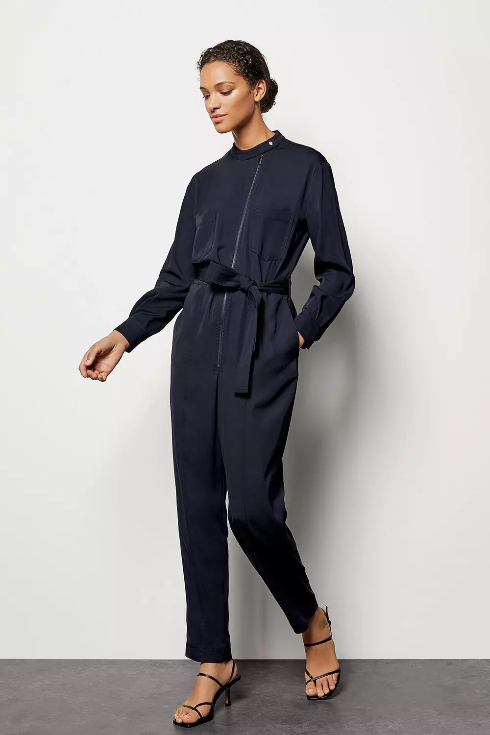 Black jumpsuit with zip at front on sale