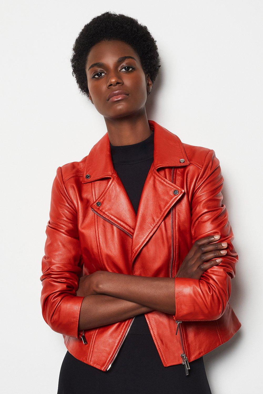 Leather Signature Biker Jacket Karen Millen