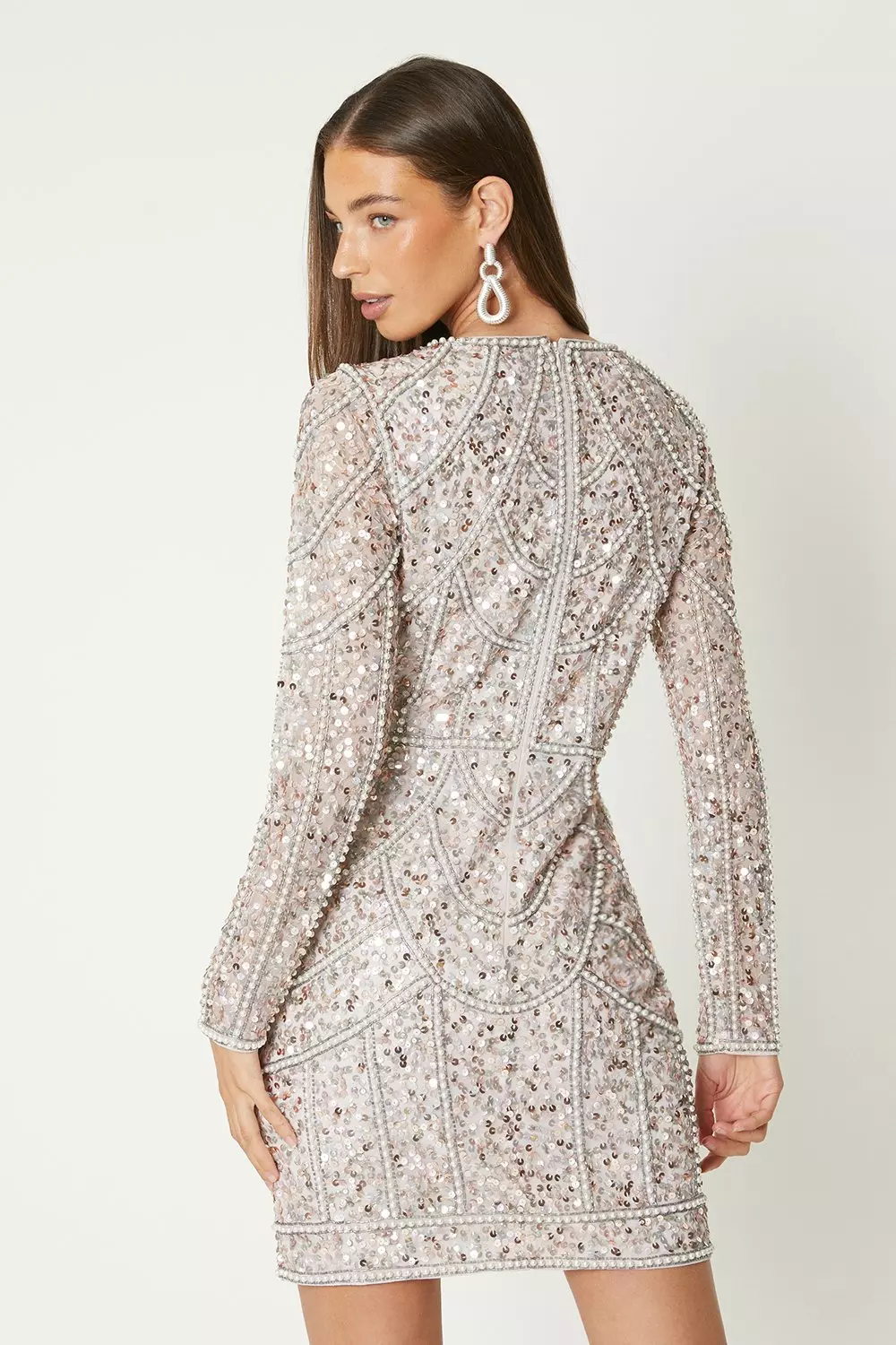 Blush Pearl Detail Mini Dress With Long Sleeve alternative image