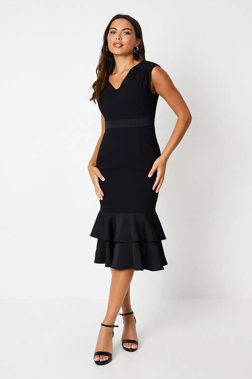 Black Satin Back Crepe Dress With Peplum   alternative image