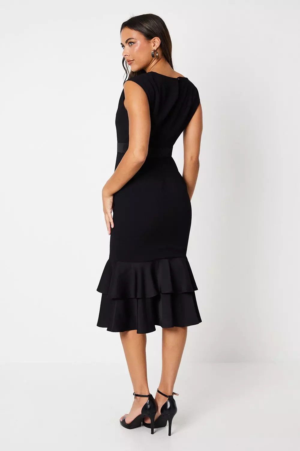 Black Satin Back Crepe Dress With Peplum   alternative image