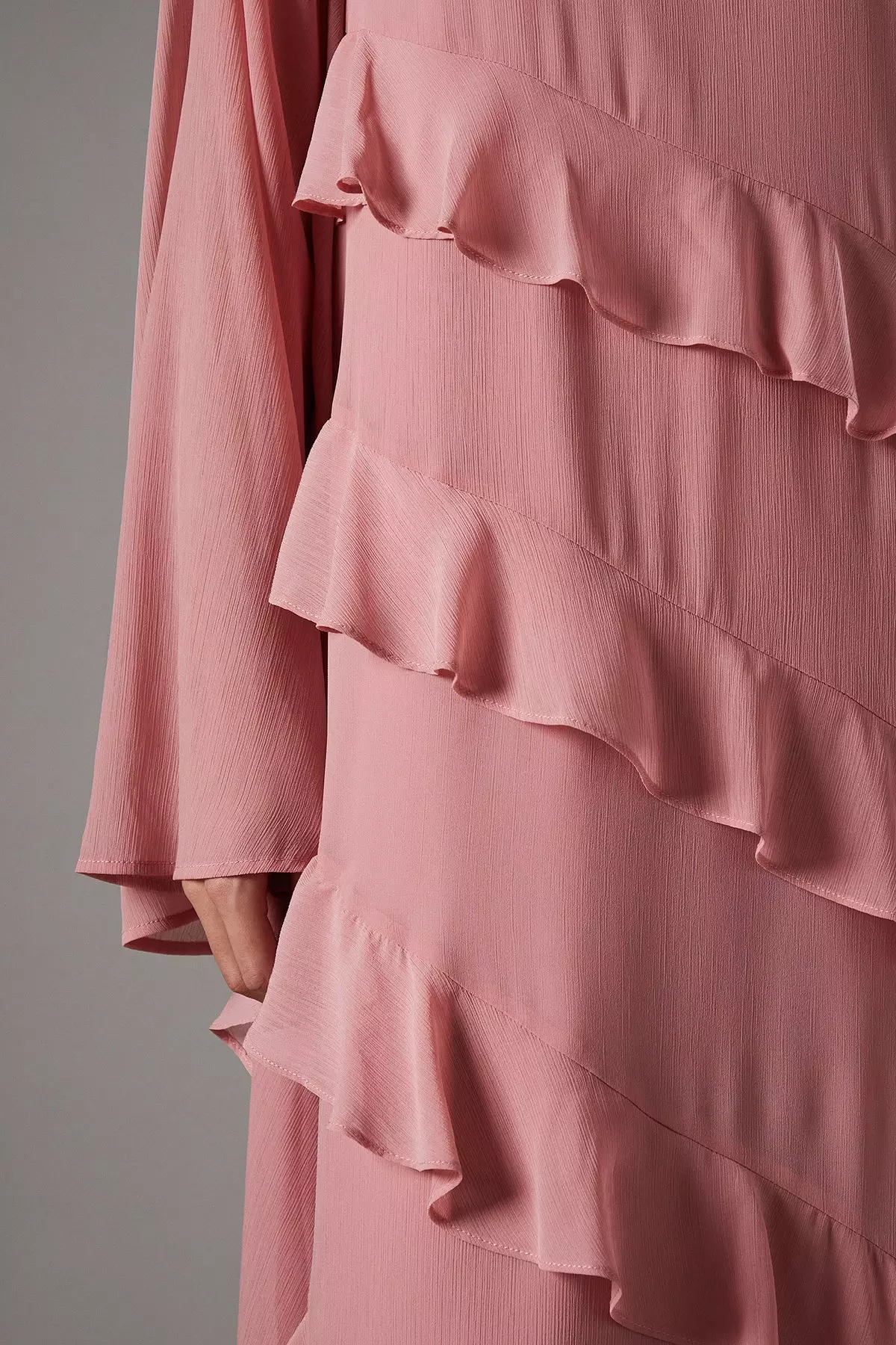 Blush Ruffle Tiered Long Sleeve Gown alternative image