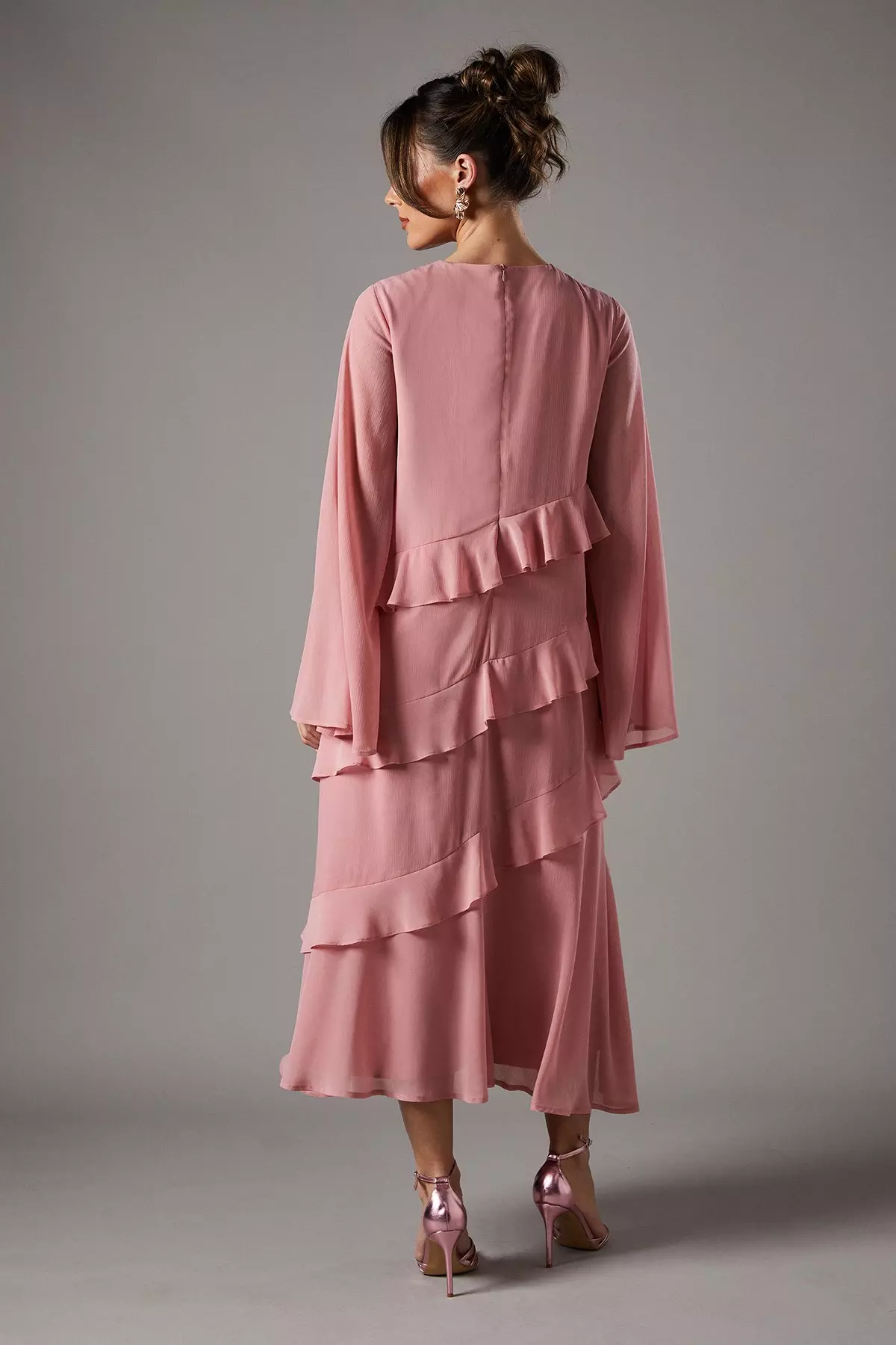Blush Ruffle Tiered Long Sleeve Gown alternative image