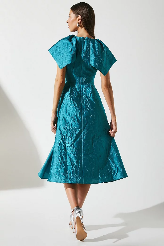 Cape Sleeve Detail Jacquard Midi Wedding Guest Dress | Karen Cape Sleeve Detail Jacquard Midi Wedding Guest Dress | Karen