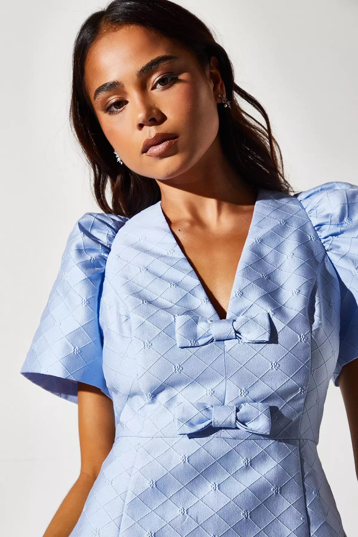 Petite Jacquard Bow Mini Dress | Karen Millen