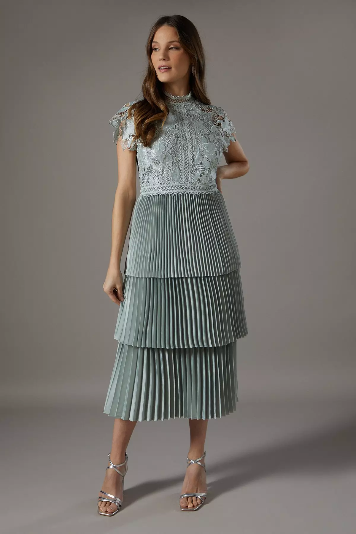 パーティードレス Sleeveless Pleated-Skirt Lace-Trim Dress Sexy Lace Up Front Tie Sleeveless Corset Pleated Floral