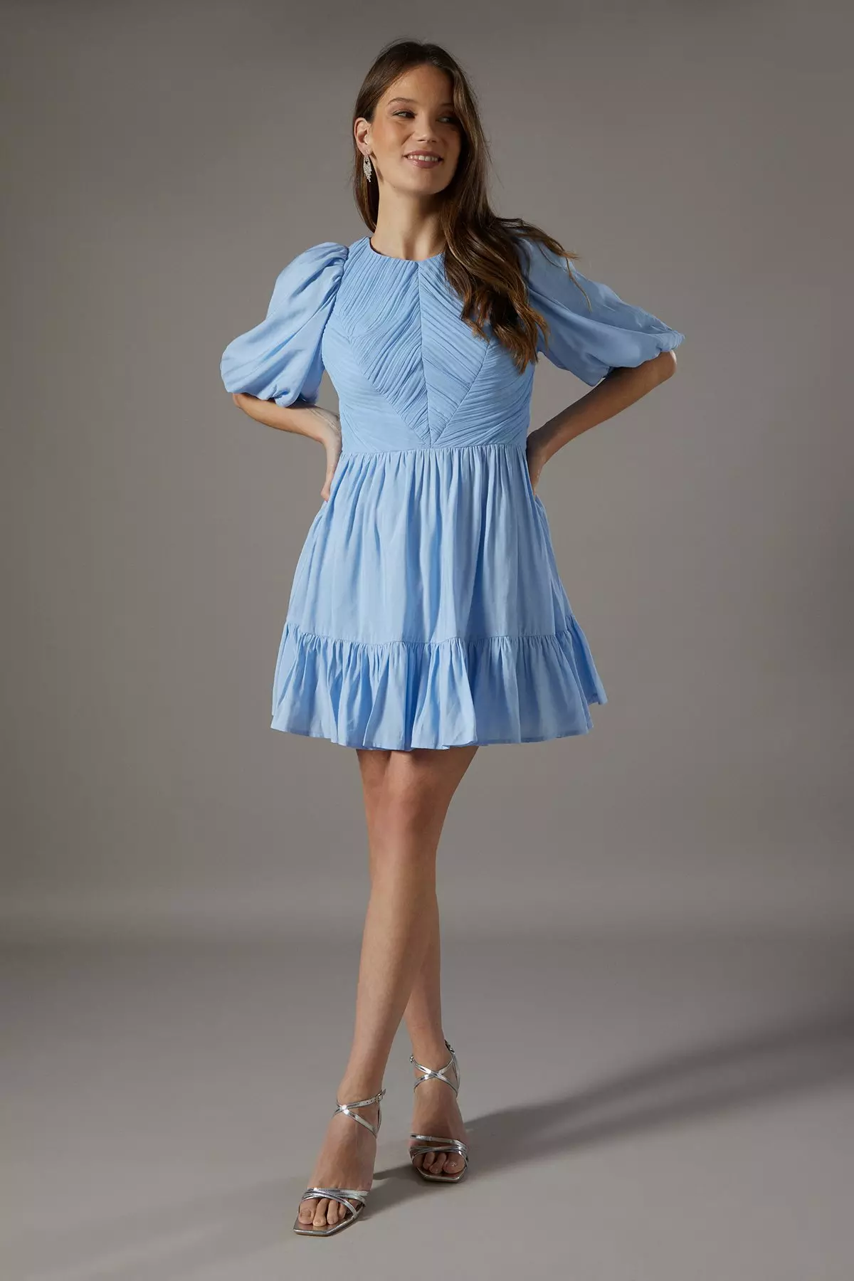 Blue Baby Pleat Organza Mini Dress alternative image