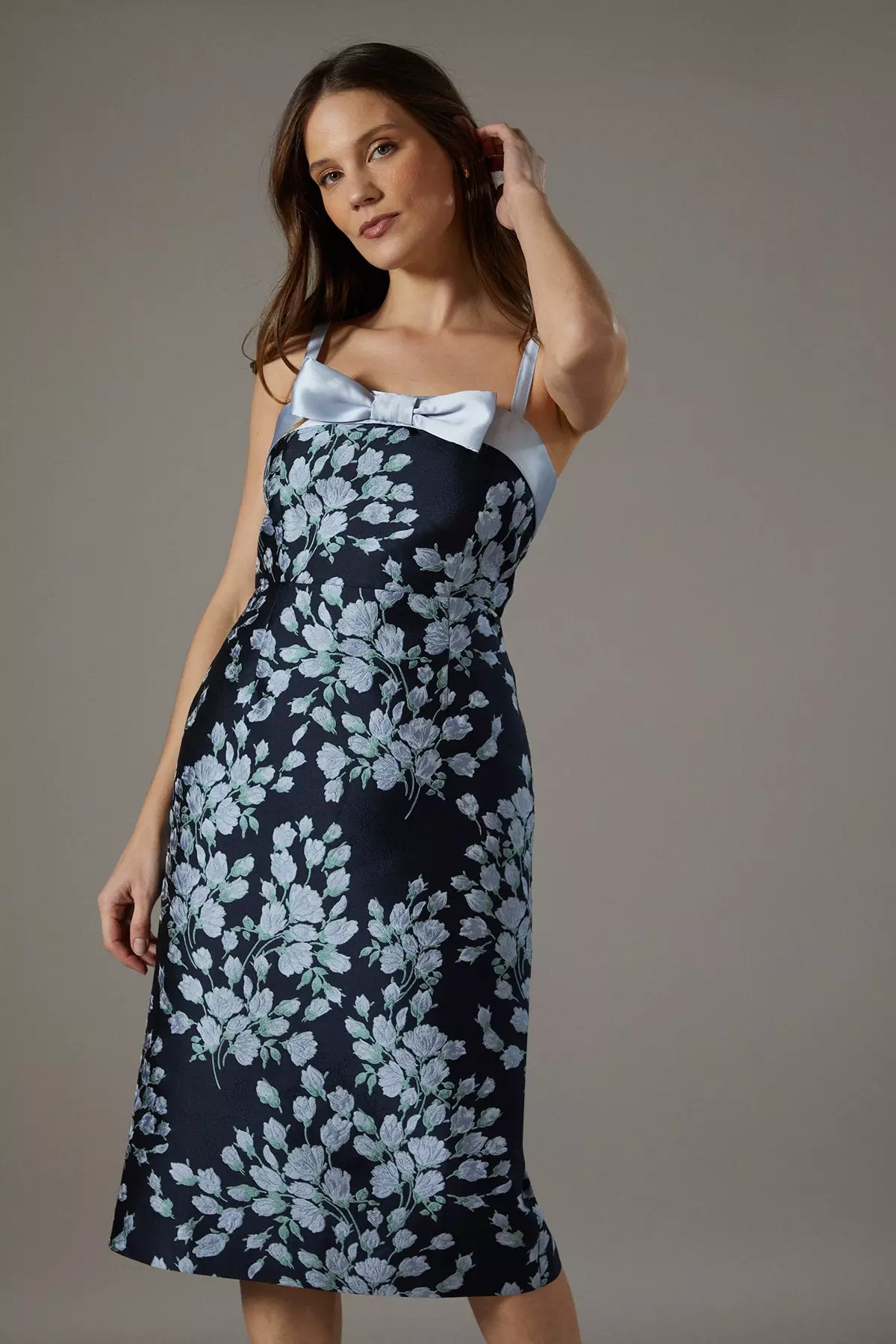 Midnight Jacquard Bow Fitted Mini Dress alternative image
