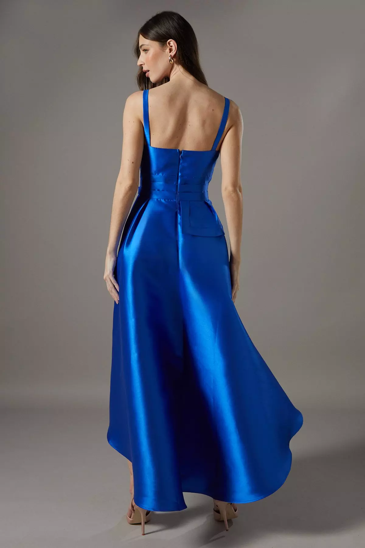 Cobalt Satin Twill Ruffle Detail Midi Dress alternative image