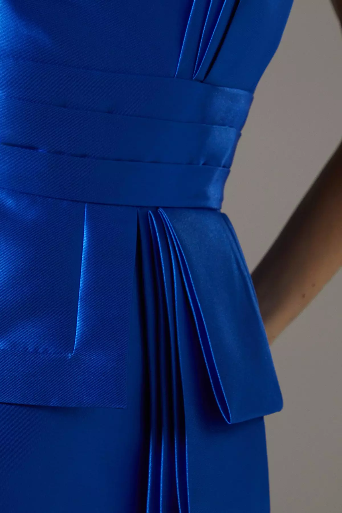 Cobalt Satin Twill Ruffle Detail Midi Dress alternative image