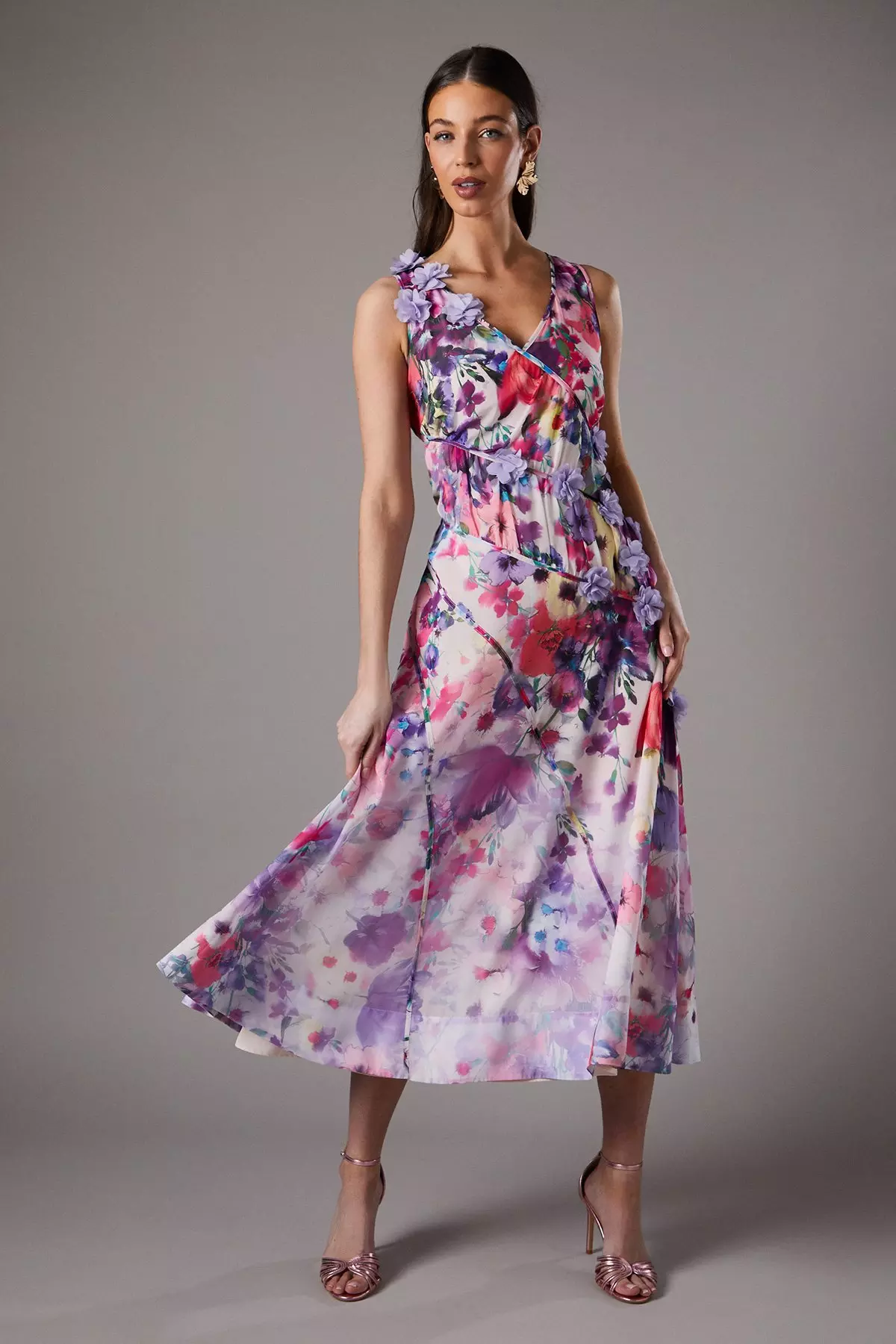 安心追跡【KAREN MILLEN】3Dフローラルアップリケ ミディドレス 安心追跡【KAREN MILLEN】リボンタイネックミディドレス