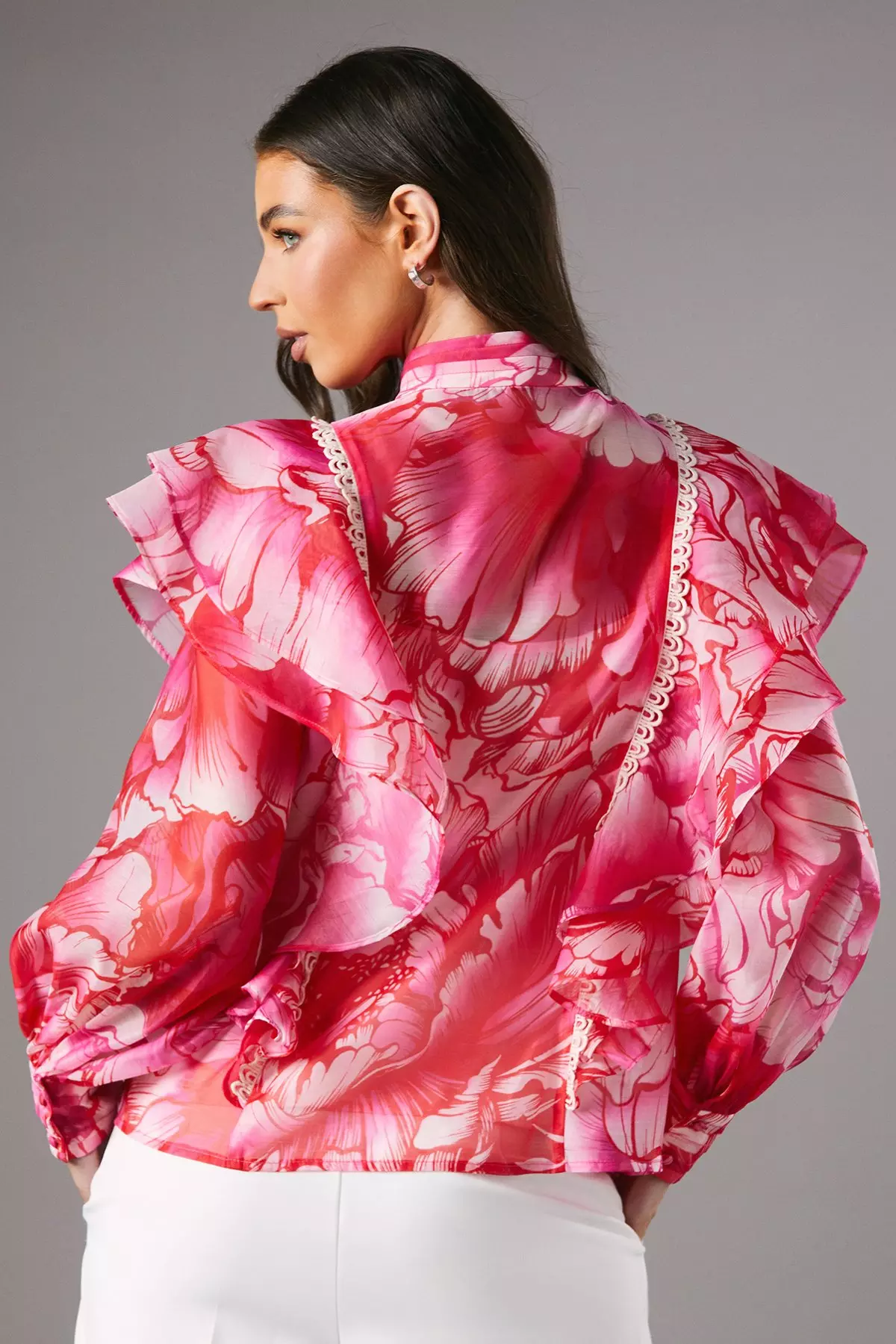 Pink Frill Button Through Blouse alternative image