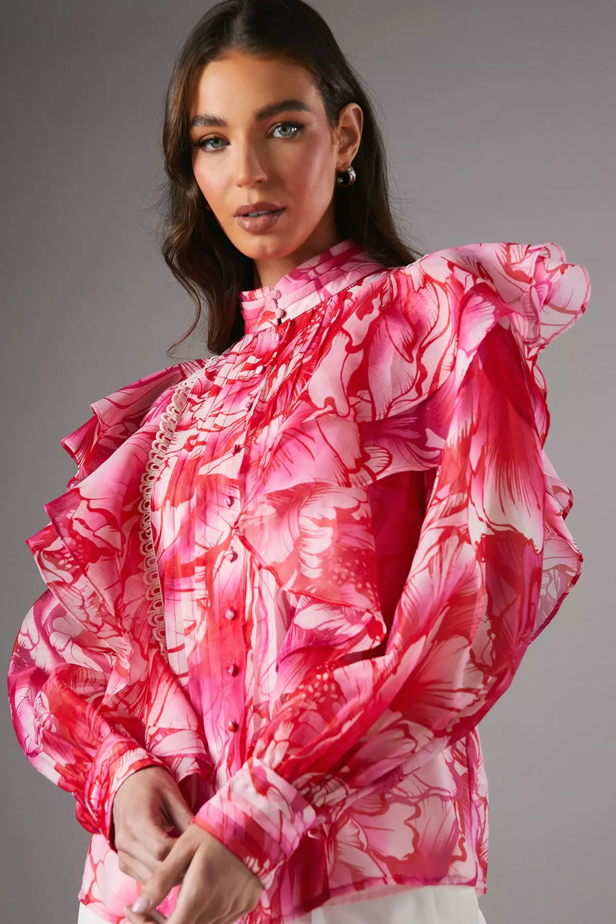 Pink Frill Button Through Blouse alternative image