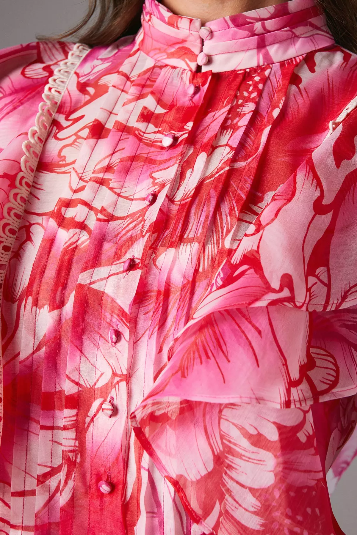 Pink Frill Button Through Blouse alternative image