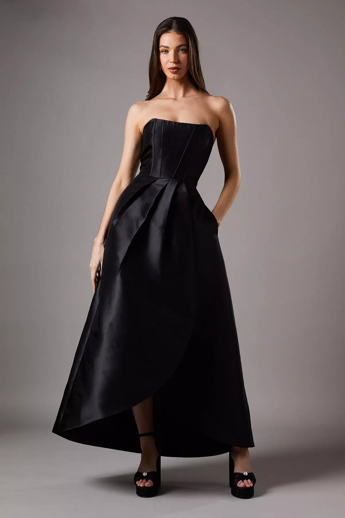 Corset Detail Twill Black Maxi Dress alternative image