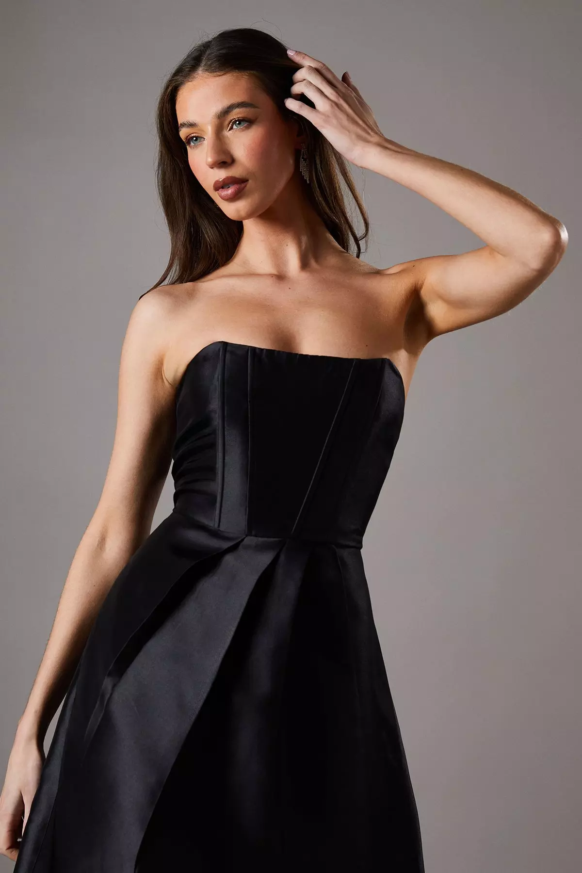 Corset Detail Twill Black Maxi Dress alternative image