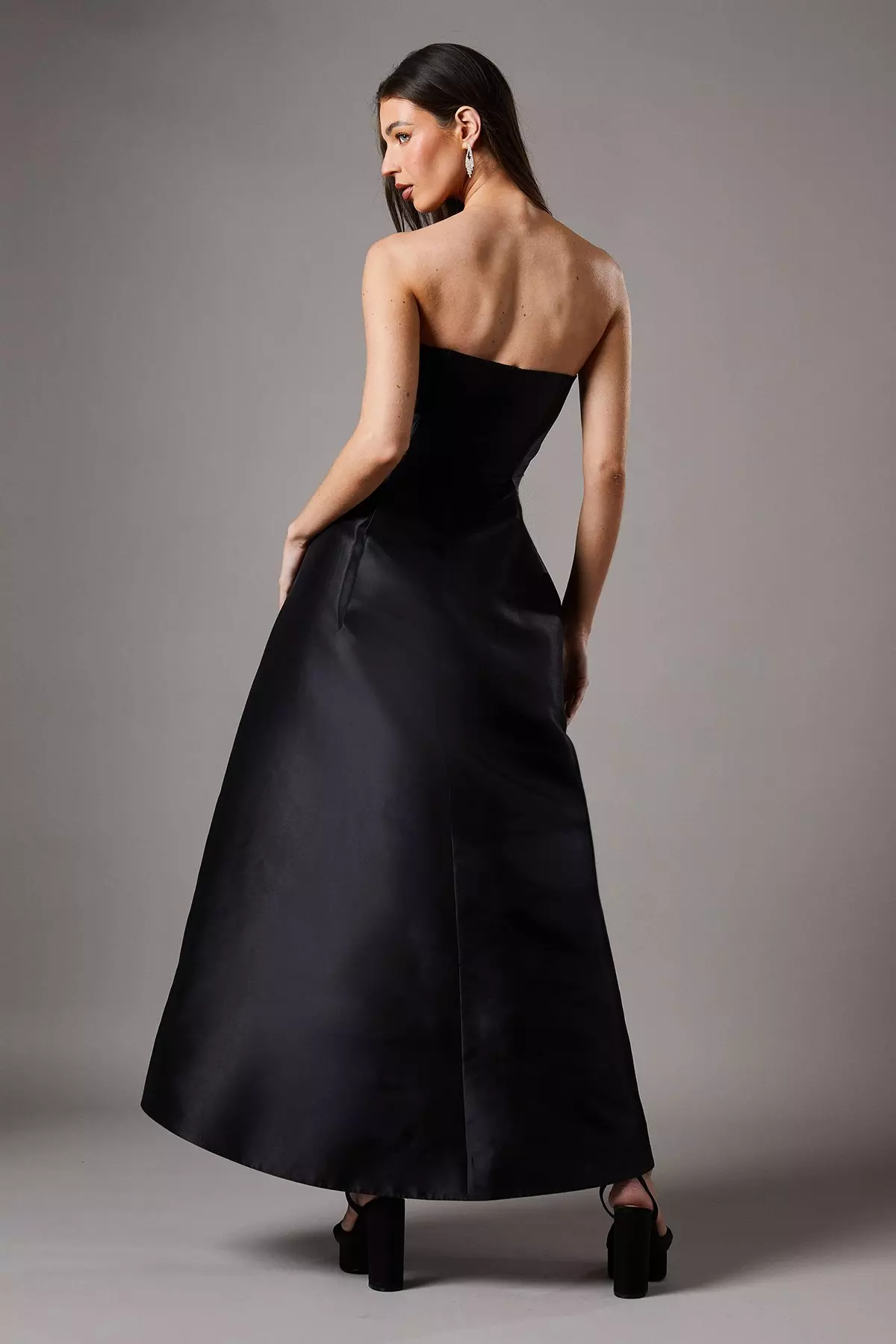 Corset Detail Twill Black Maxi Dress alternative image