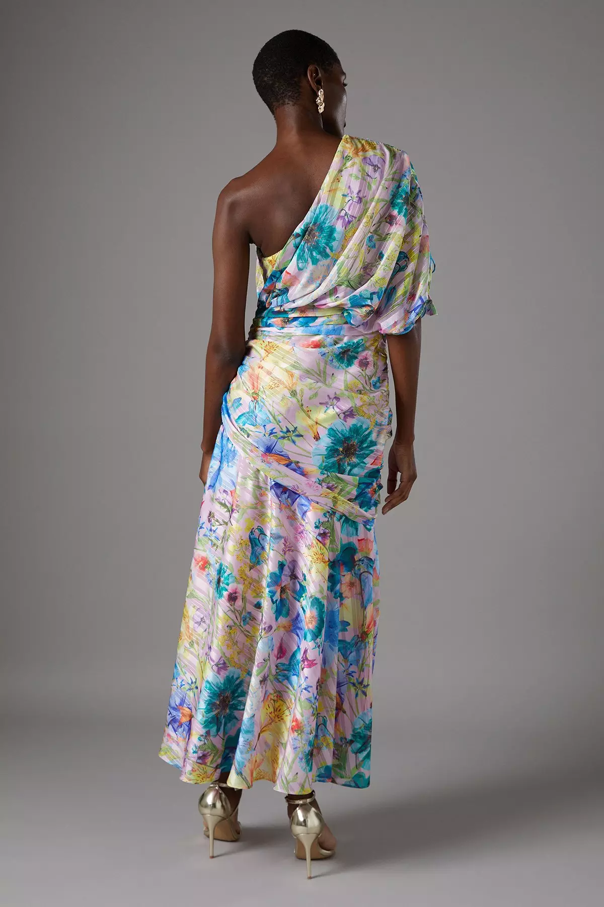 Yellow Jacquard Tiered One Shoulder Midi Dress alternative image