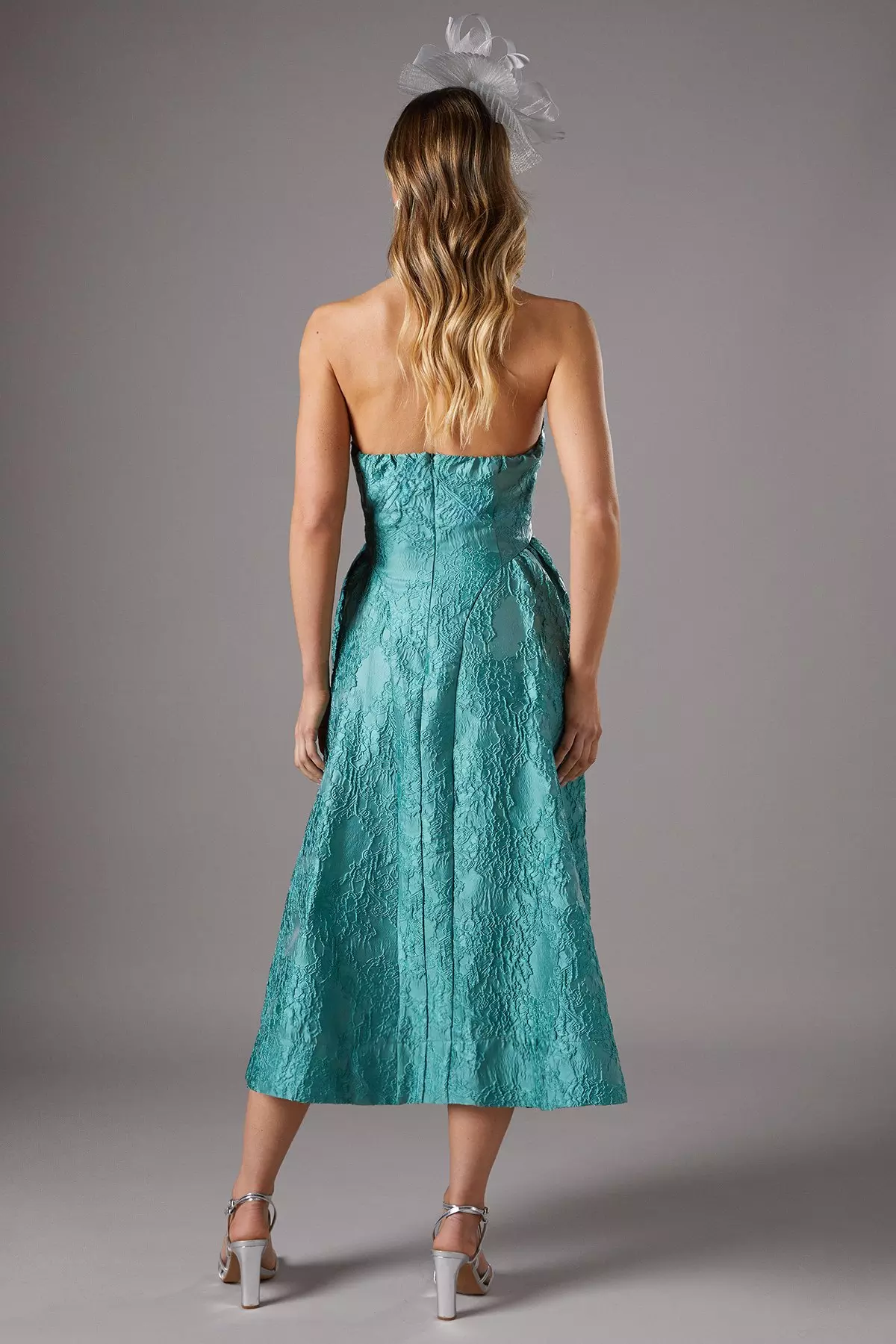 Teal Halter Jacquard Drop Waist Dress alternative image