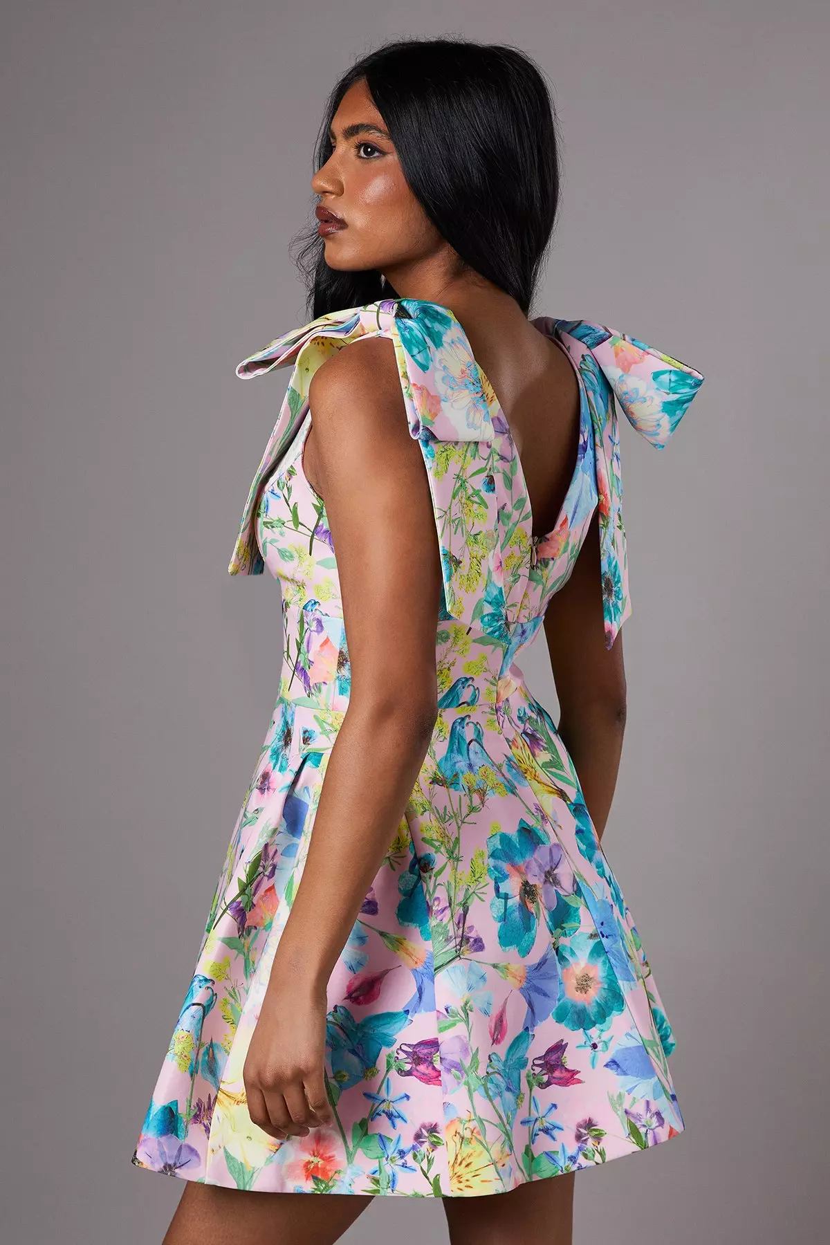 Blush Petite Skater Mini Dress With Bow Straps alternative image