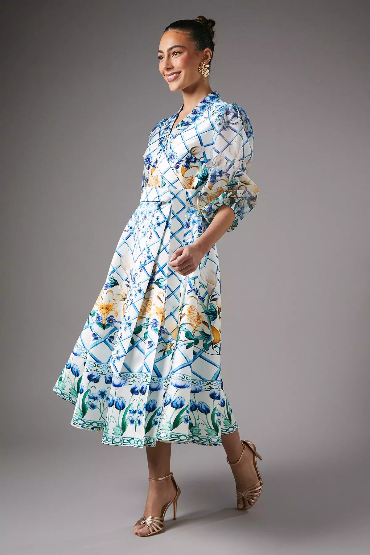 Multi Tile Printed Belted Midi Dress alternative image
