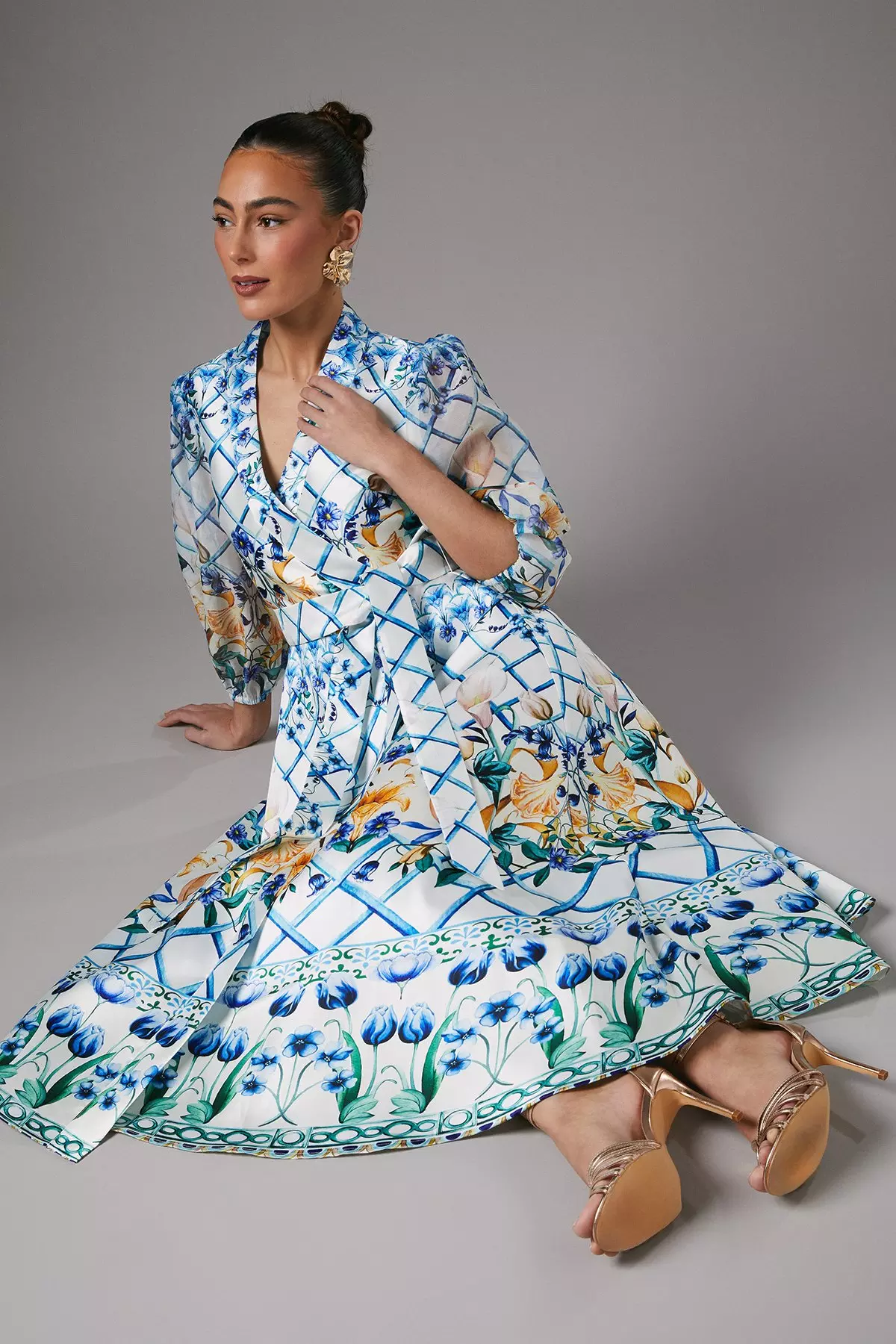 Multi Tile Printed Belted Midi Dress alternative image