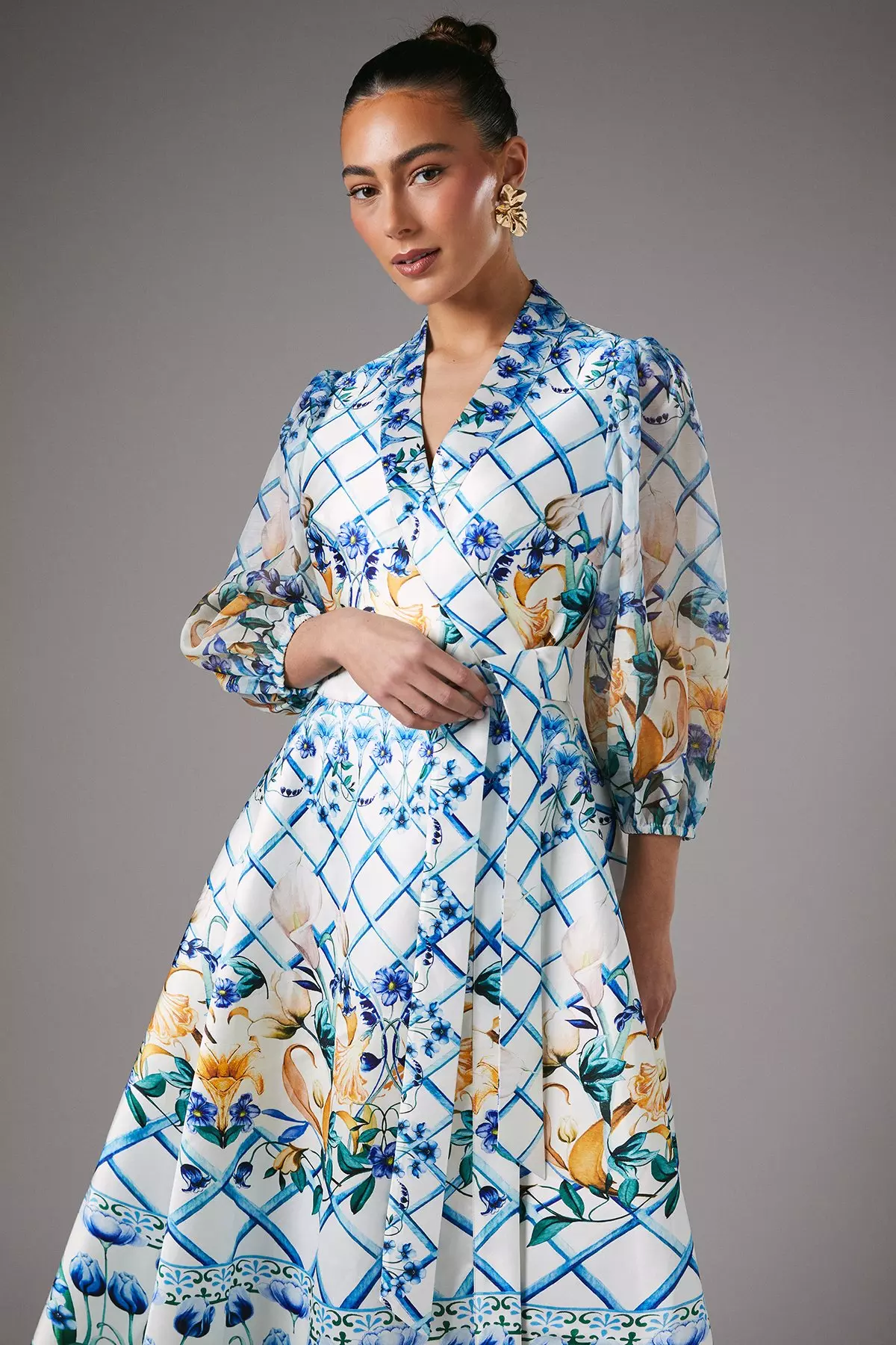 Multi Tile Printed Belted Midi Dress alternative image