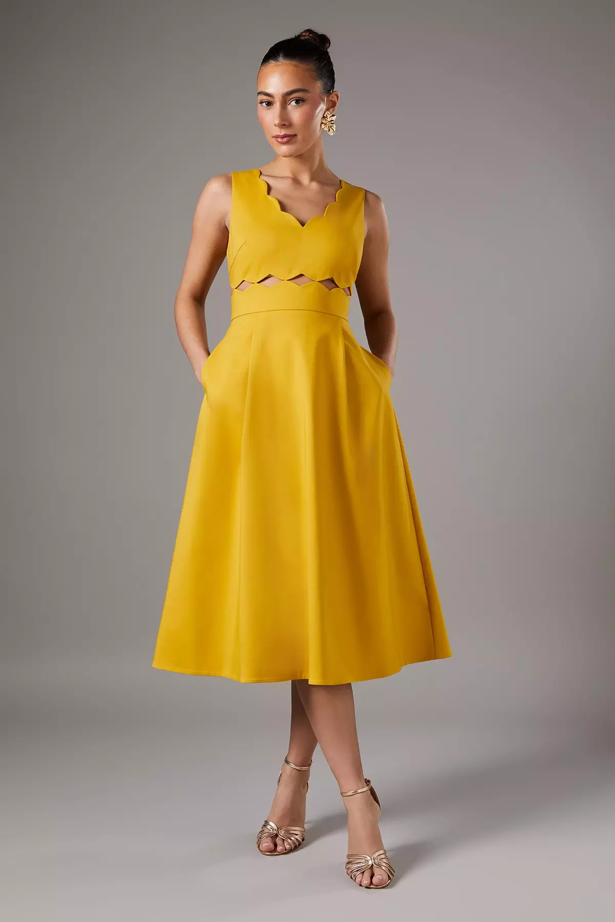 Chartreuse Scallop Fit And Flare Dress alternative image