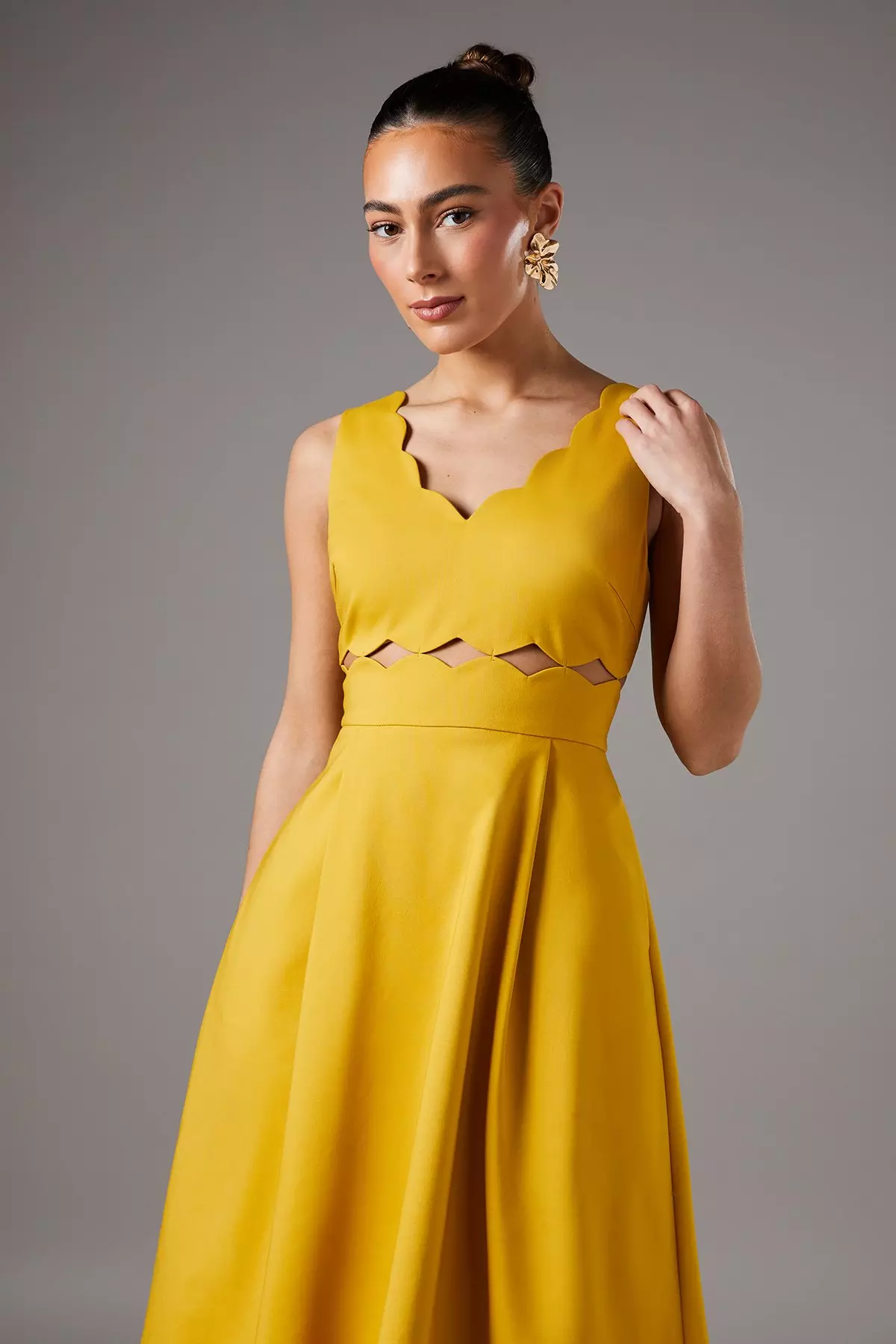 Chartreuse Scallop Fit And Flare Dress alternative image