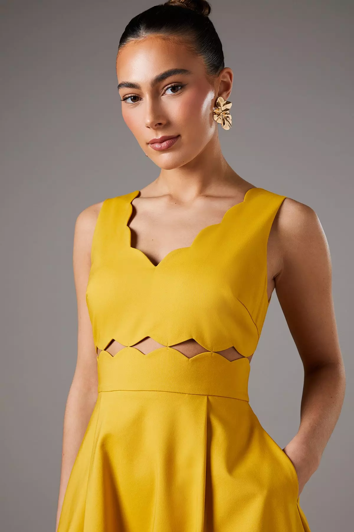 Chartreuse Scallop Fit And Flare Dress alternative image