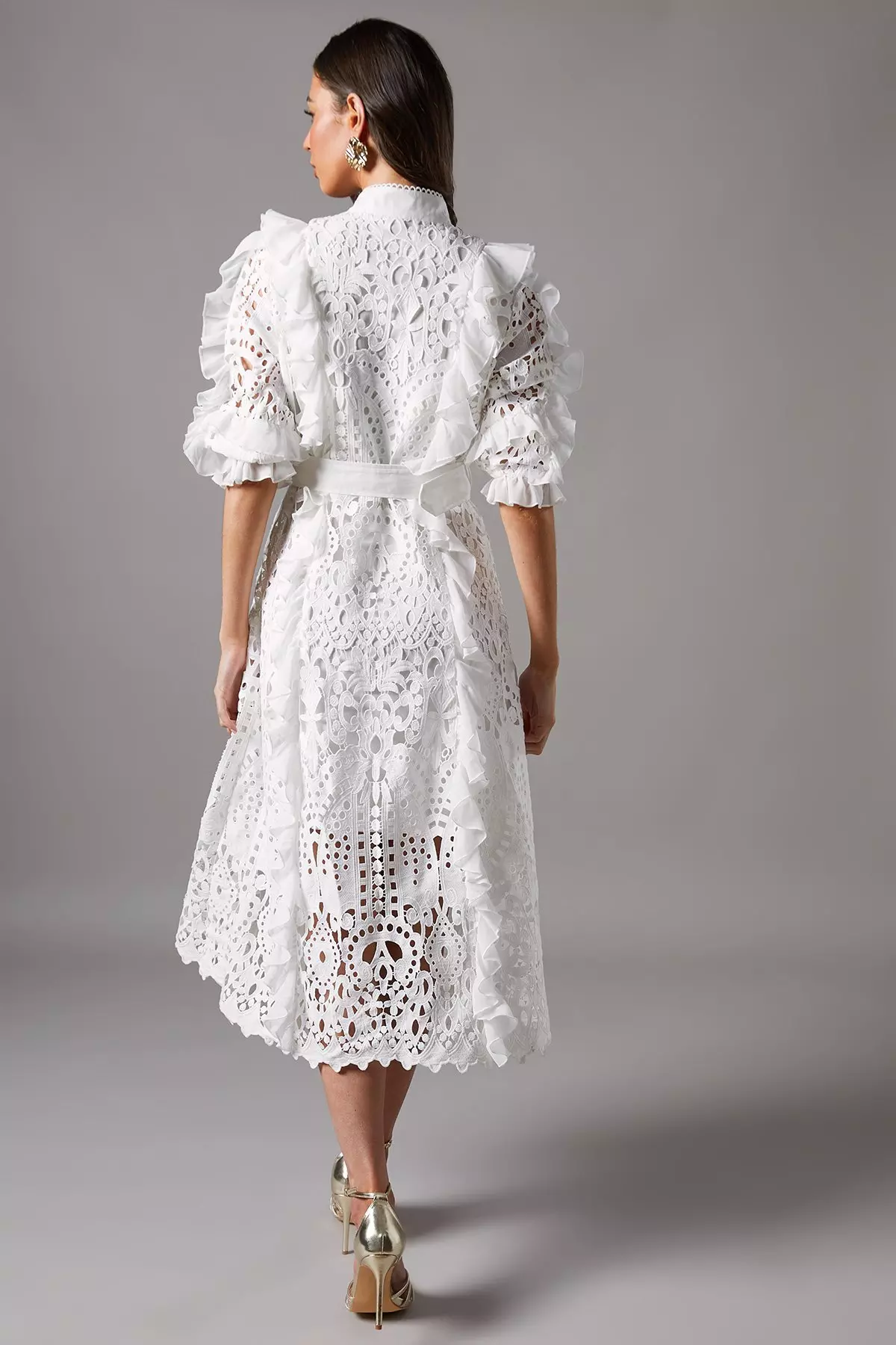 Lace Ruffle Shirt Dress With Tie | Karen Millen