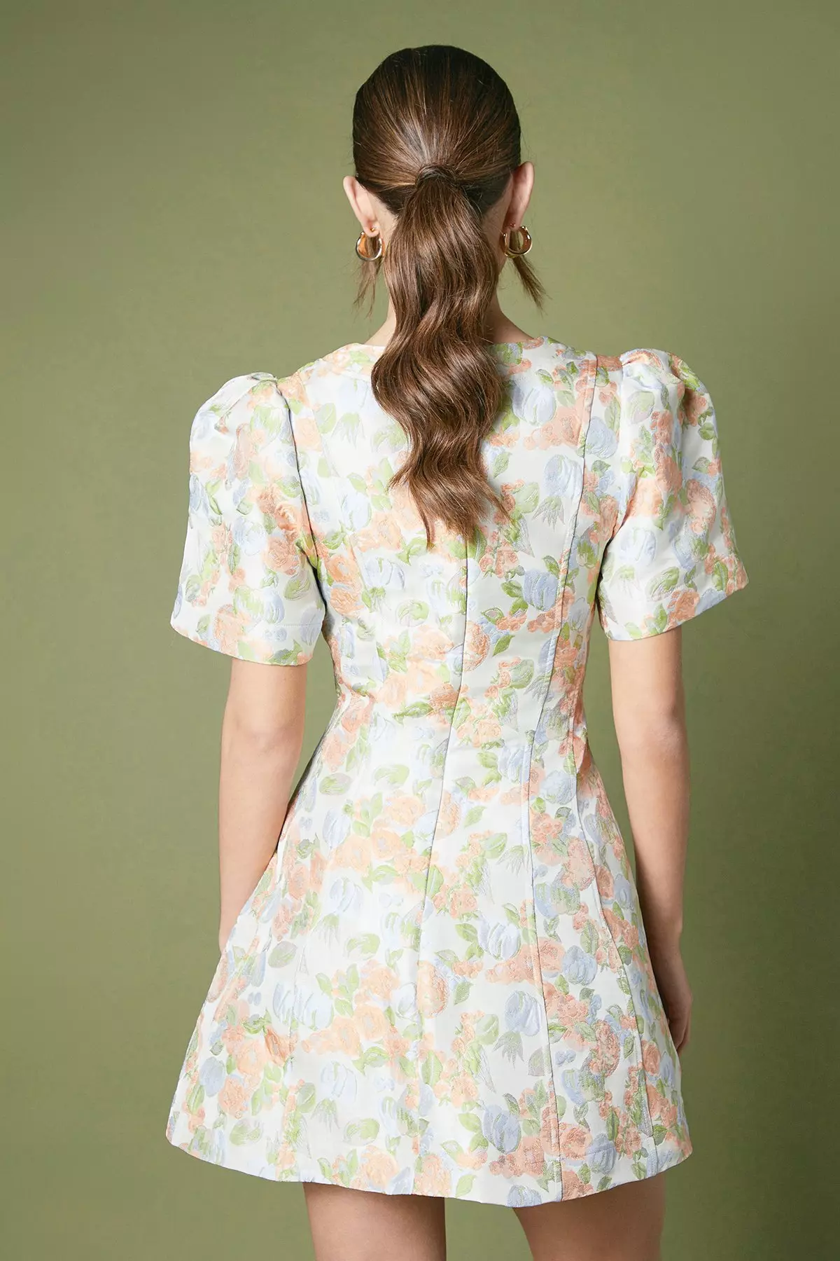 Multi Floral Jacquard Button Through Mini Dress alternative image