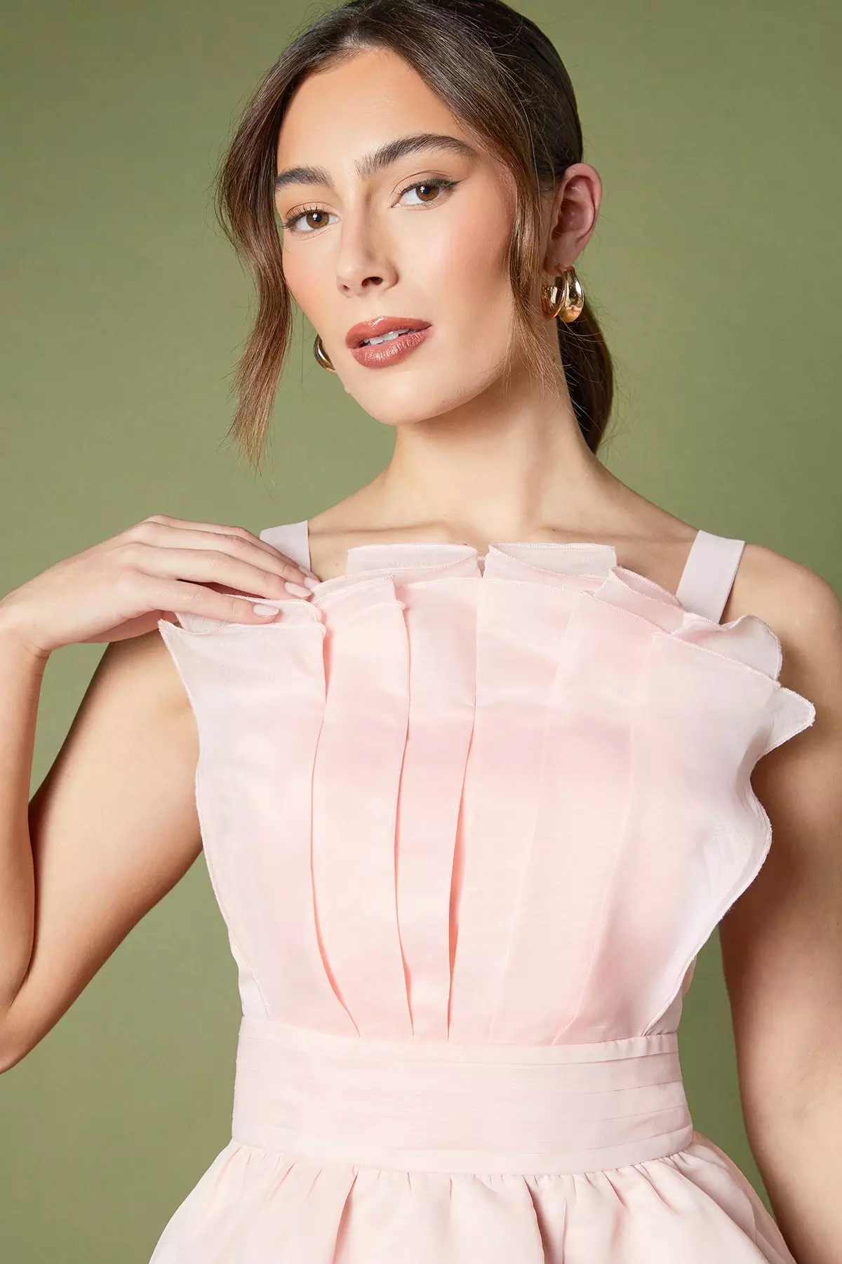Peach Organza Floral Ruffle Fan Detail Top alternative image