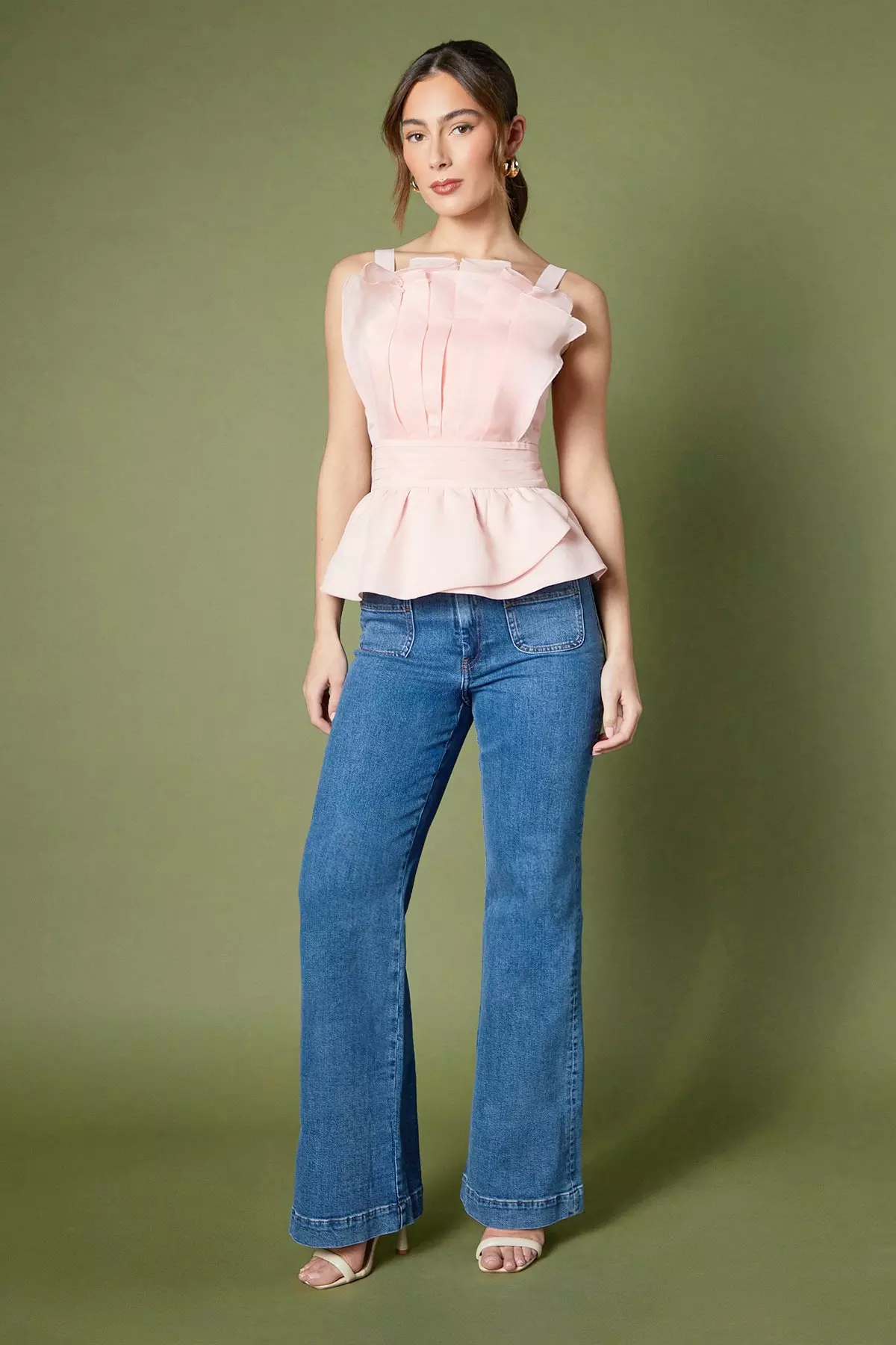Peach Organza Floral Ruffle Fan Detail Top alternative image