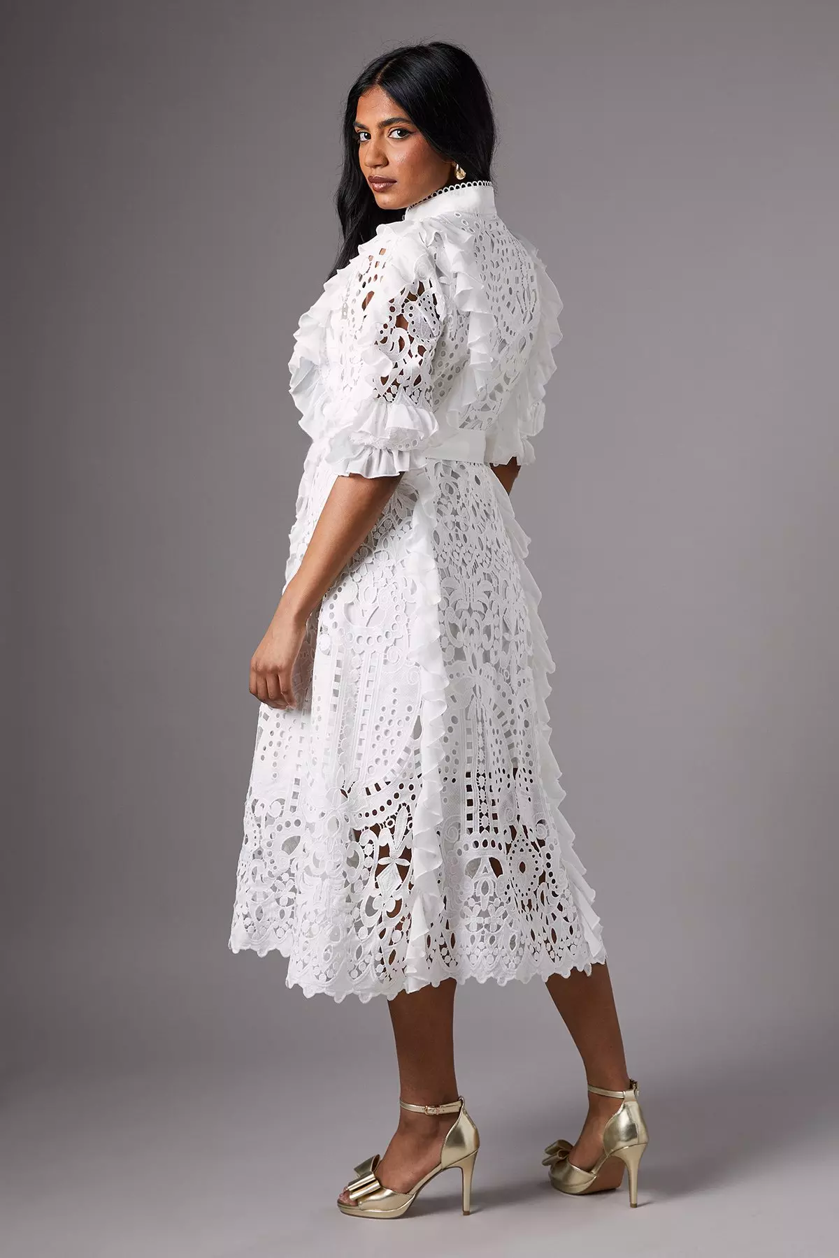 Coast☆Petite 3/4 Sleeve Lace Shirt Dress ワンピース【UK発】 Petite 3/4 Sleeve Lace Shirt Dress | Karen Millen