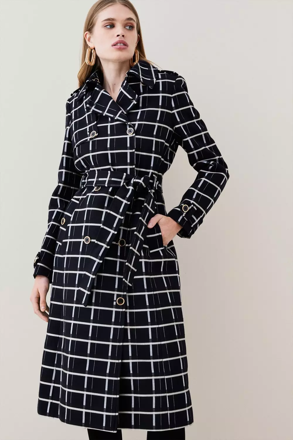 Black and white checkered trench coat hotsell