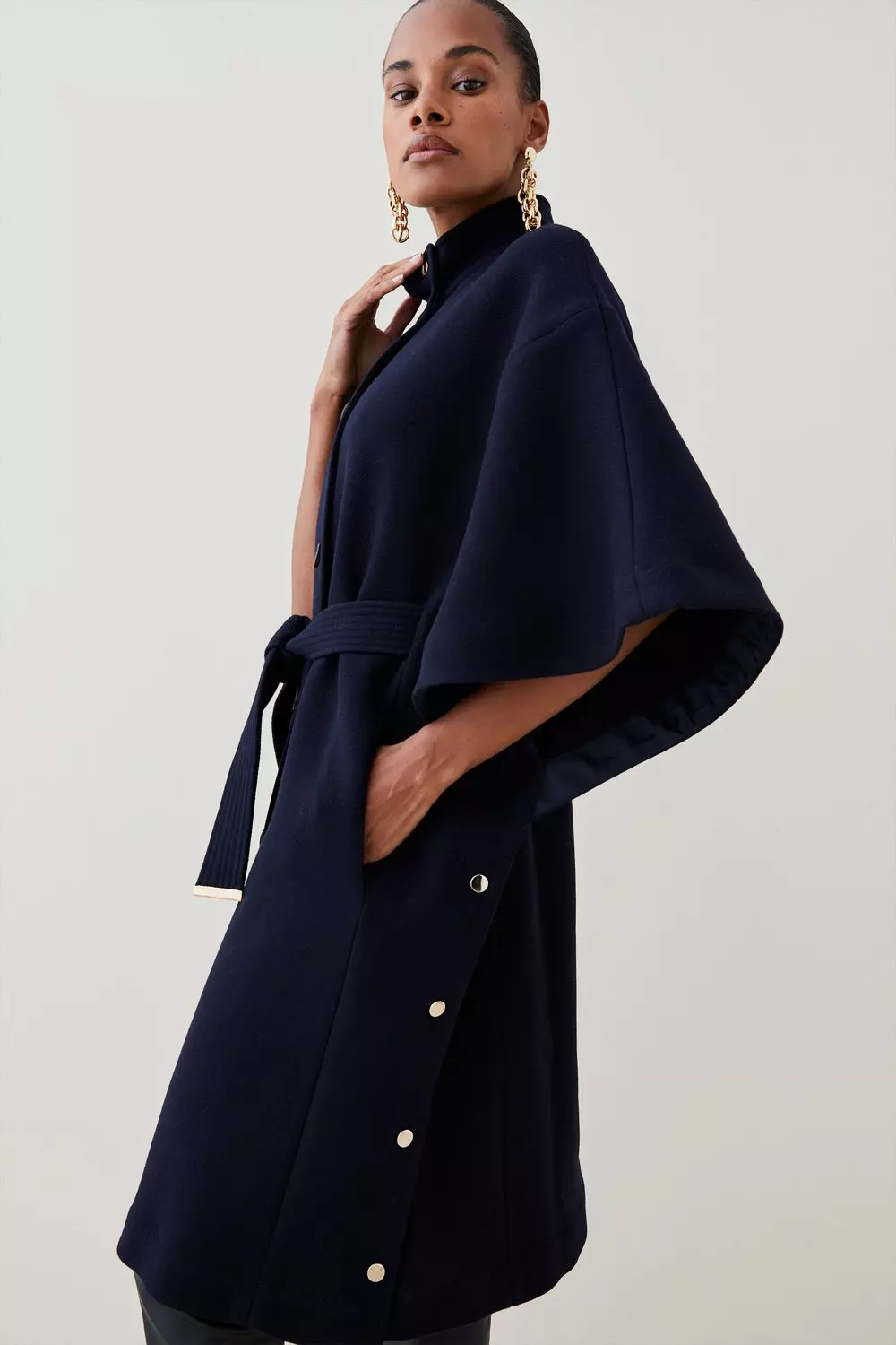 Italian Wool Blend Funnel Collar Cape Coat Karen Millen